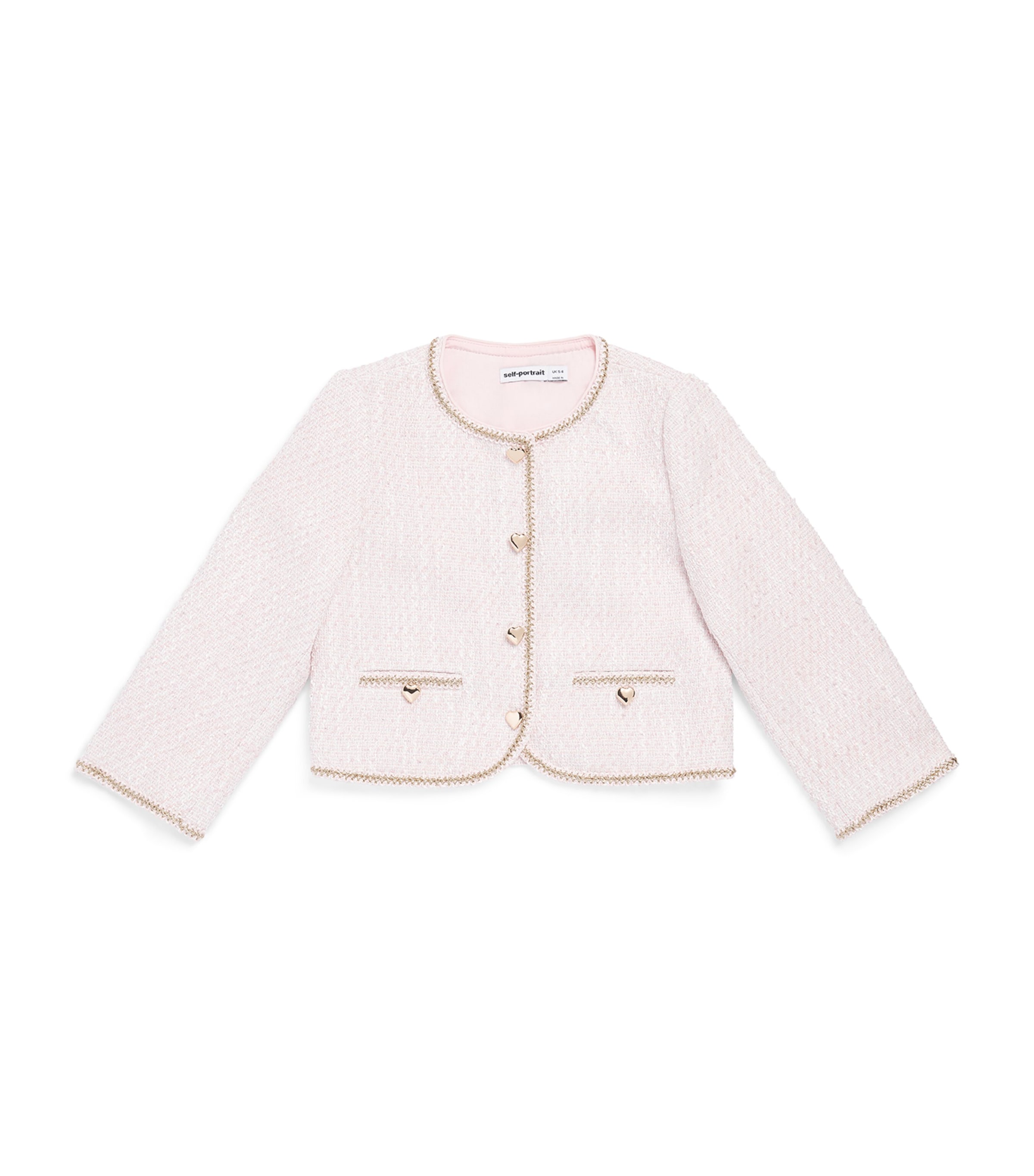 Self-Portrait Kids Bouclé  Braided-Trim Jacket (3-12 Years) Pink Image 1
