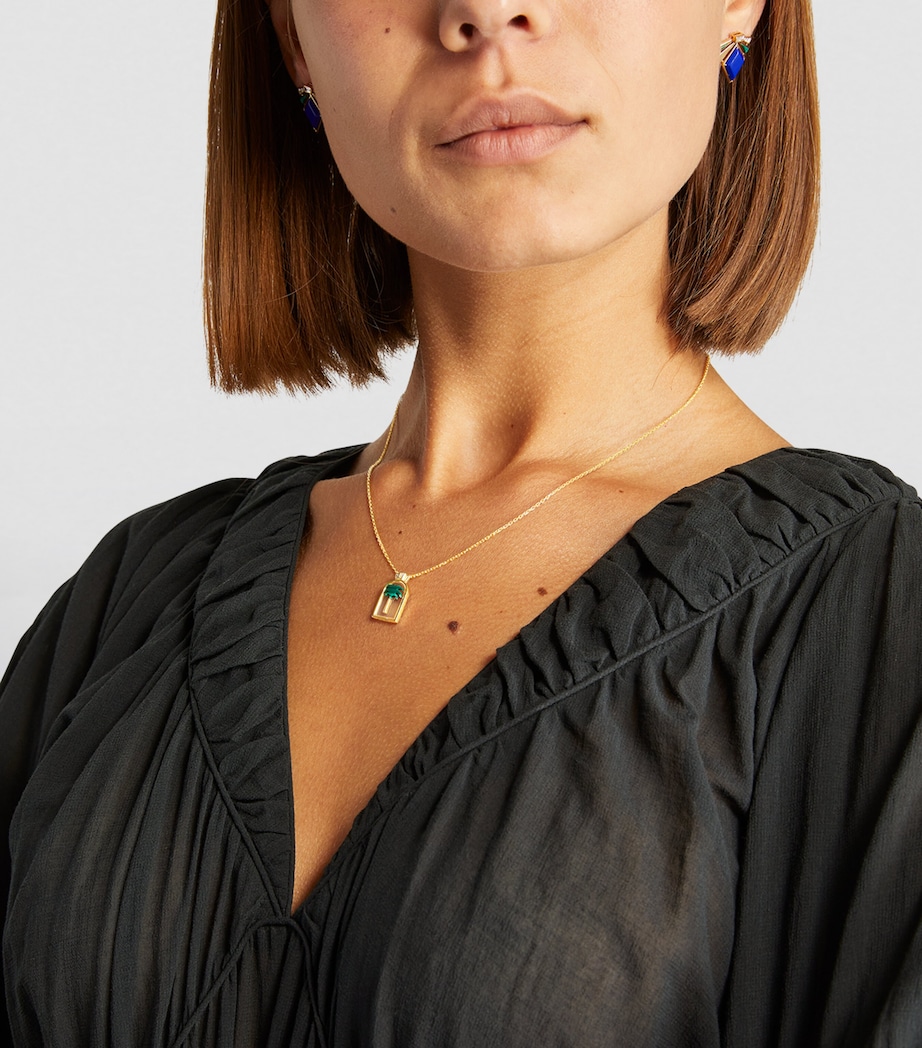 Yellow Gold, Diamond and Malachite Biladi Palm Necklace MULTI Image 3