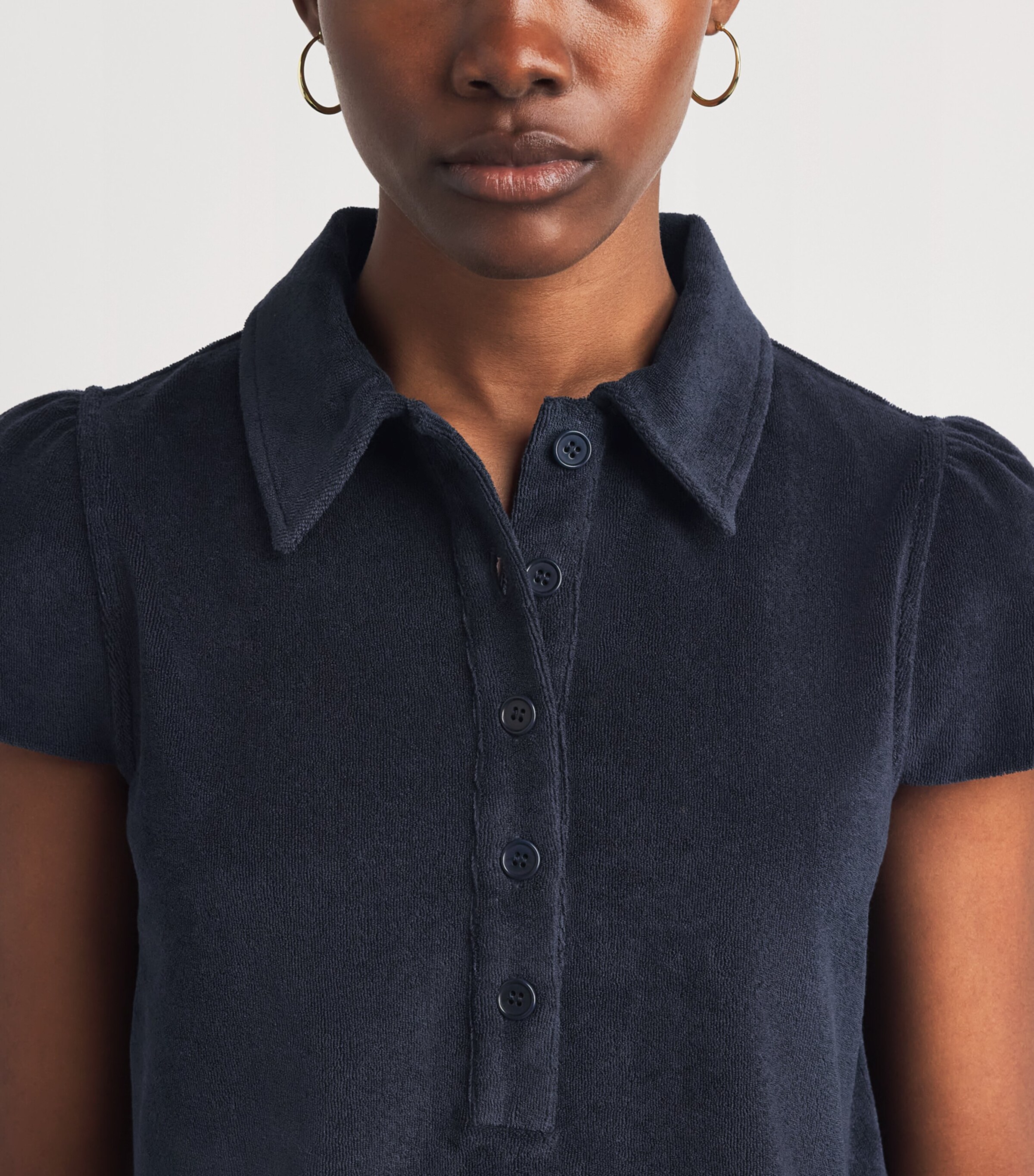ME+EM Womens Terry Polo Shirt Navy Image 3