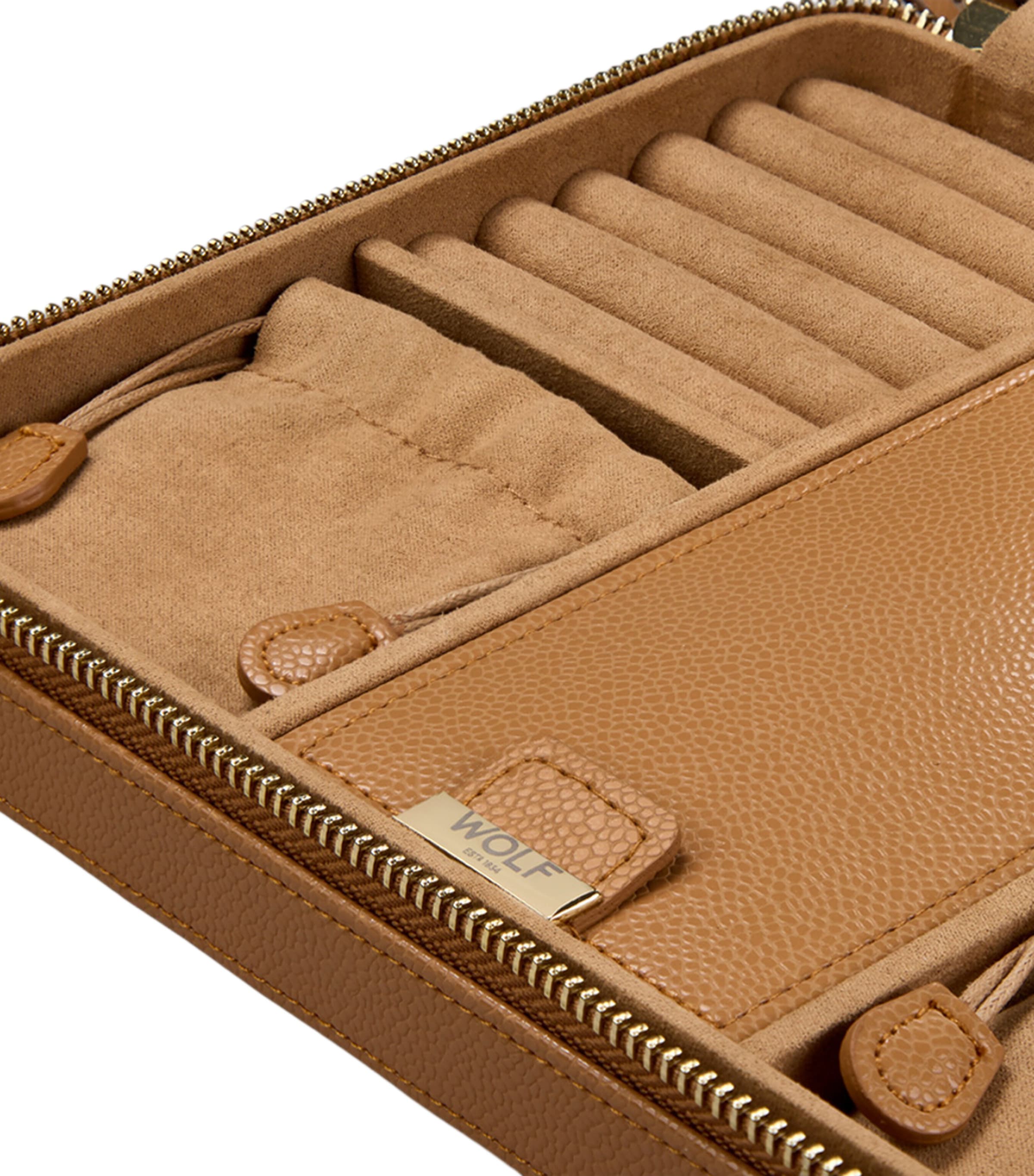 WOLF Large Lauren Travel Jewellery Case Caramel Image 5