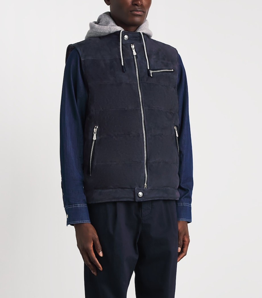 Eleventy Mens Down-Filled Suede Gilet Blu E Grigio Chiaro Image 4
