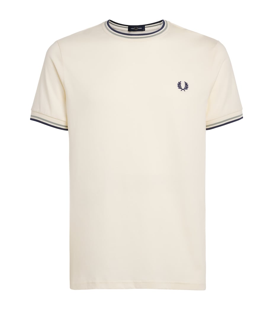 Fred Perry Mens Cotton Twin Tipped T-Shirt Ecr/seagrs/dkair Image 1