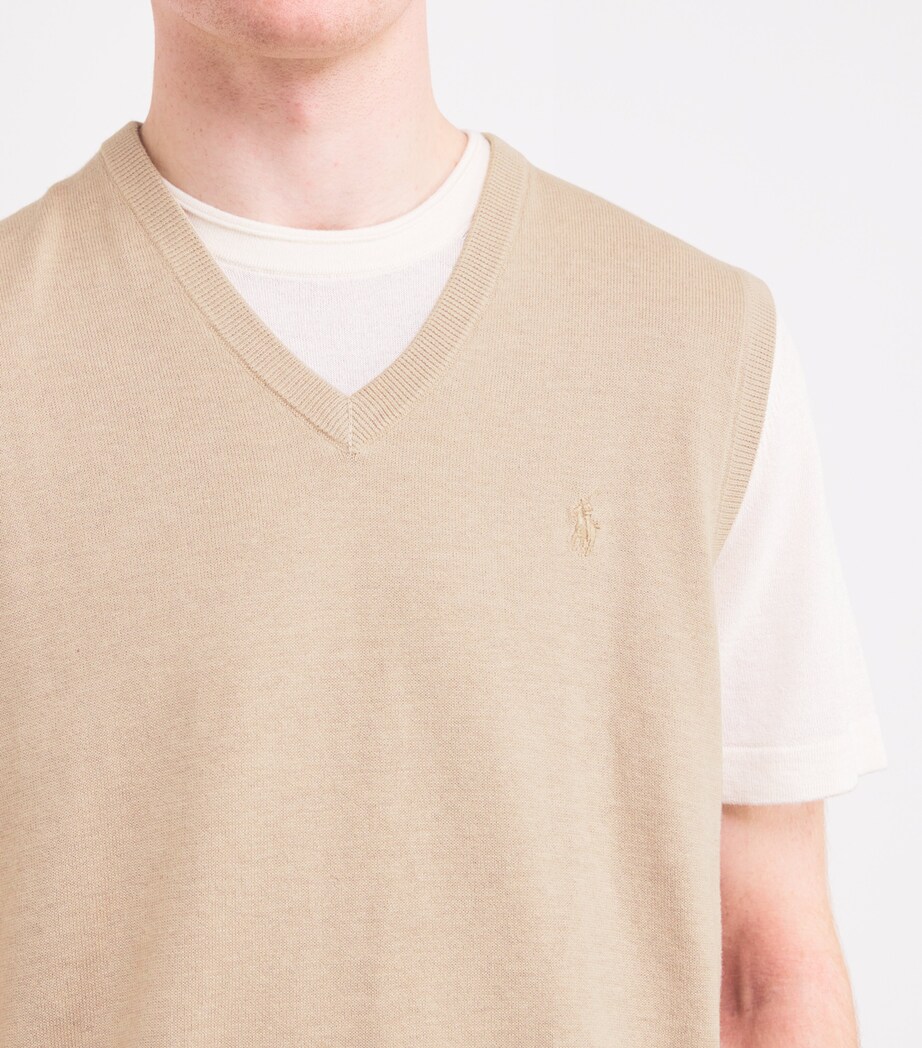 Cotton-Blend Polo Pony Sweater Vest ECRU TAN HEATHER Image 6