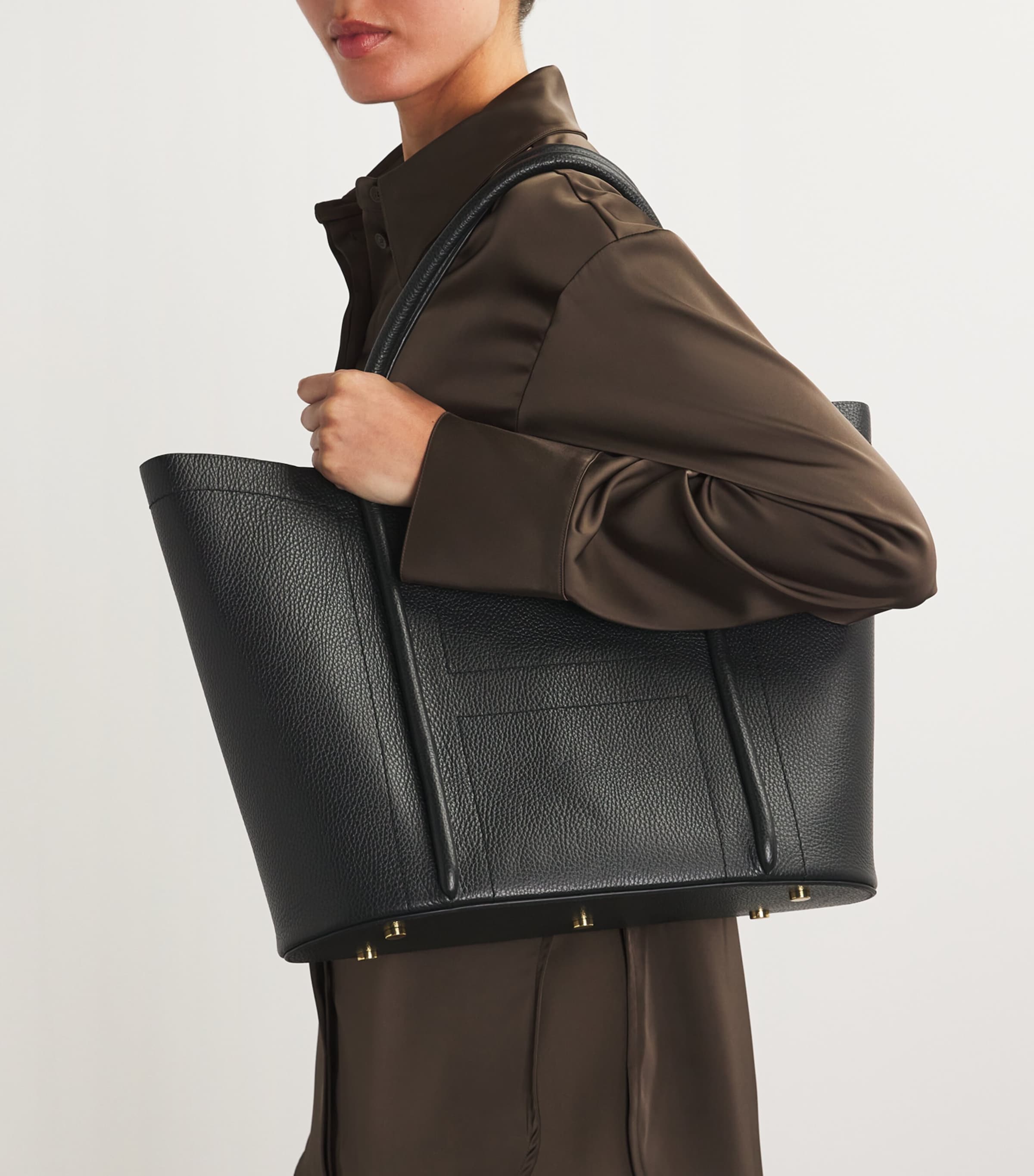 Large Leather Rope Tote Bag BLACK Image 5