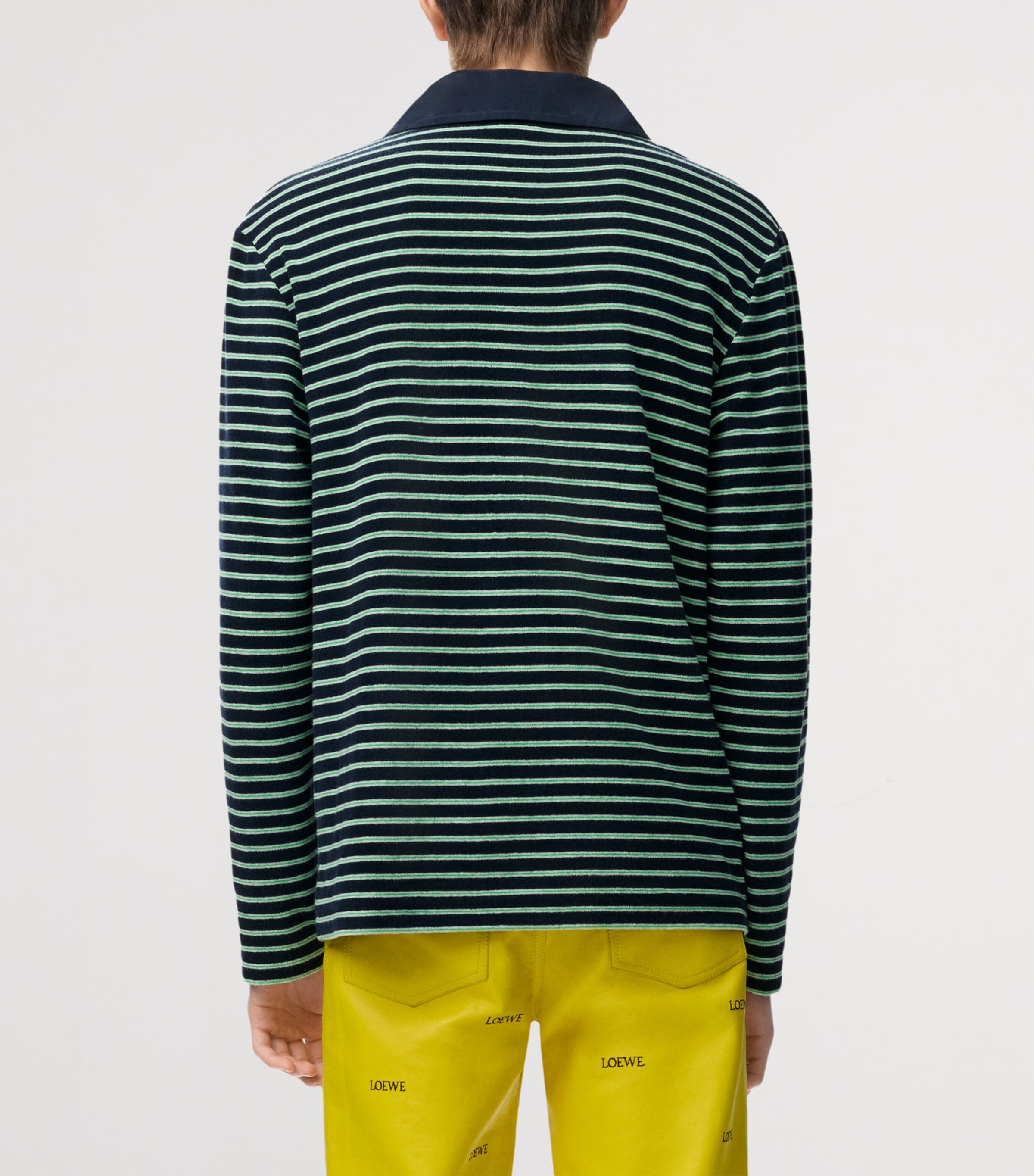 LOEWE Mens Stripe Toggle Polo Shirt Navy Blue/green Image 4