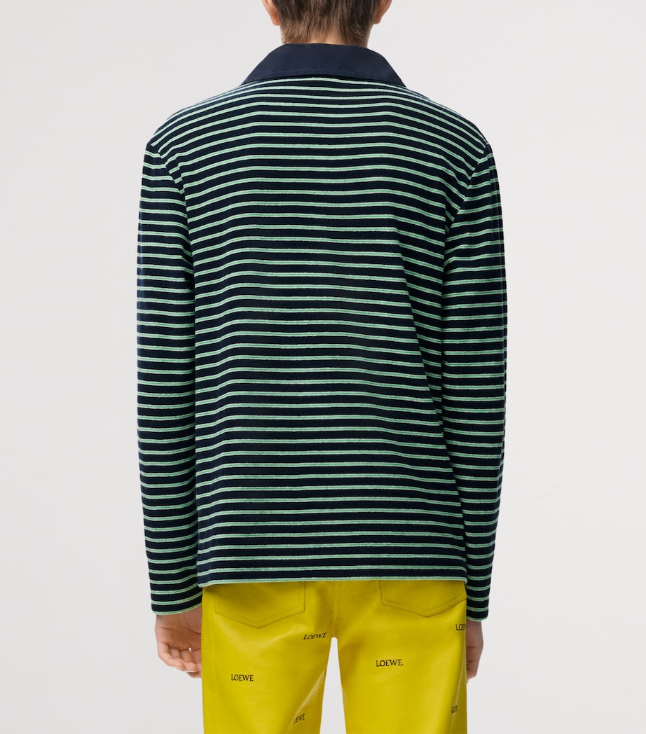 LOEWE Mens Stripe Toggle Polo Shirt Navy Blue/green Image 4