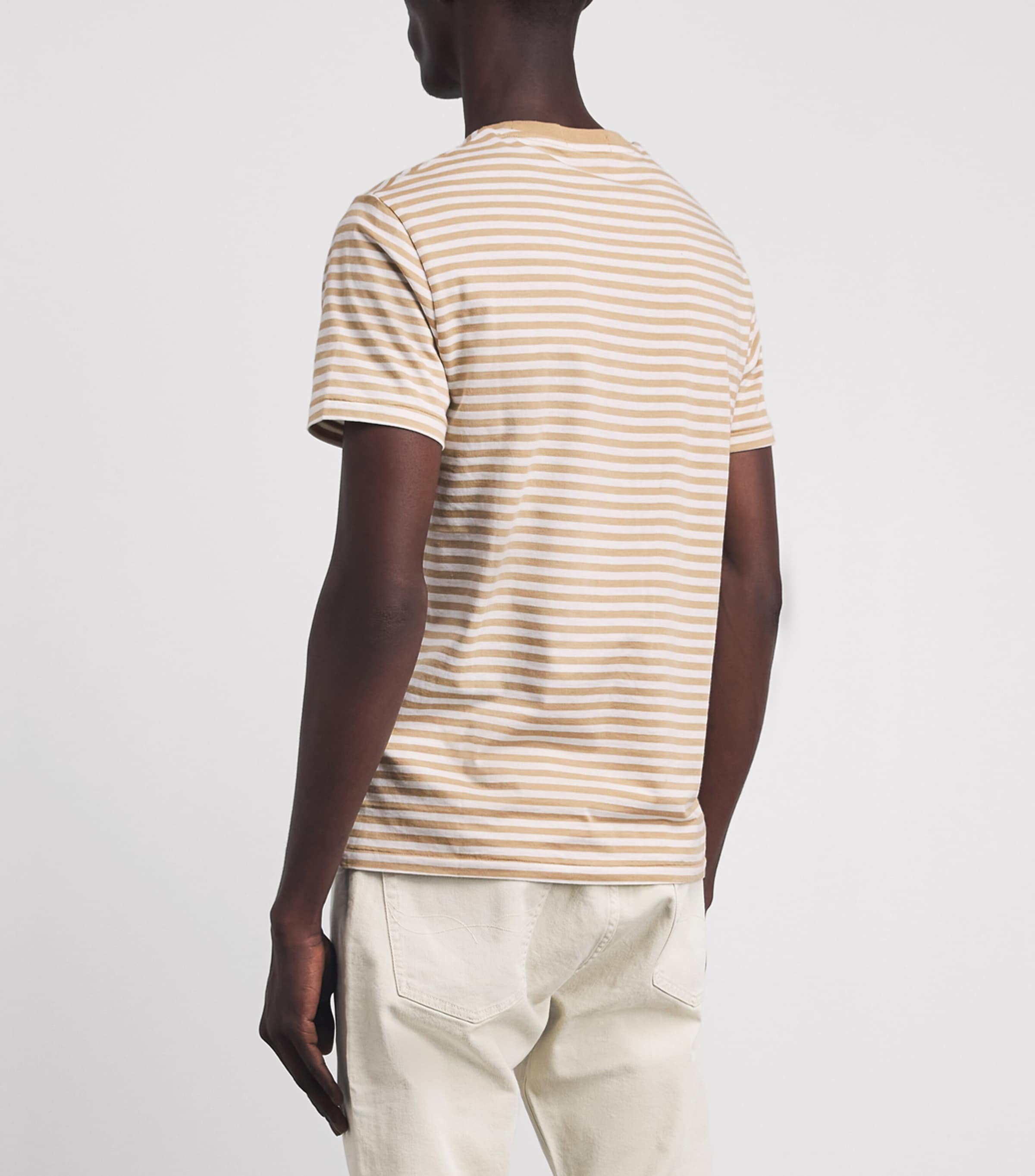 Polo Ralph Lauren Mens Cotton Stripe Polo Pony Slim T-Shirt Vintage Khaki/white Image 5