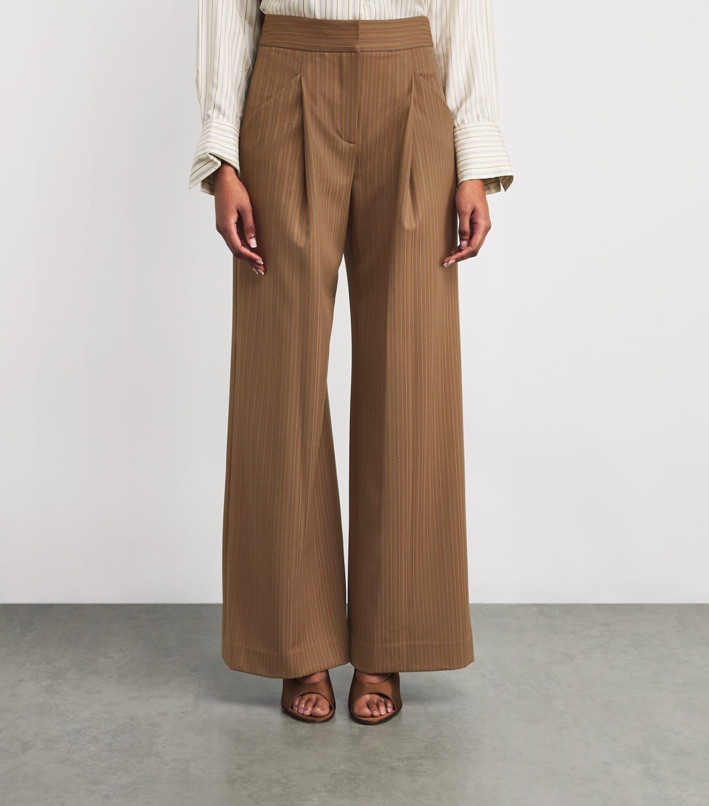 Pinstripe Rimini Wide-Leg Trousers N0964 MALT MULTI Image 3
