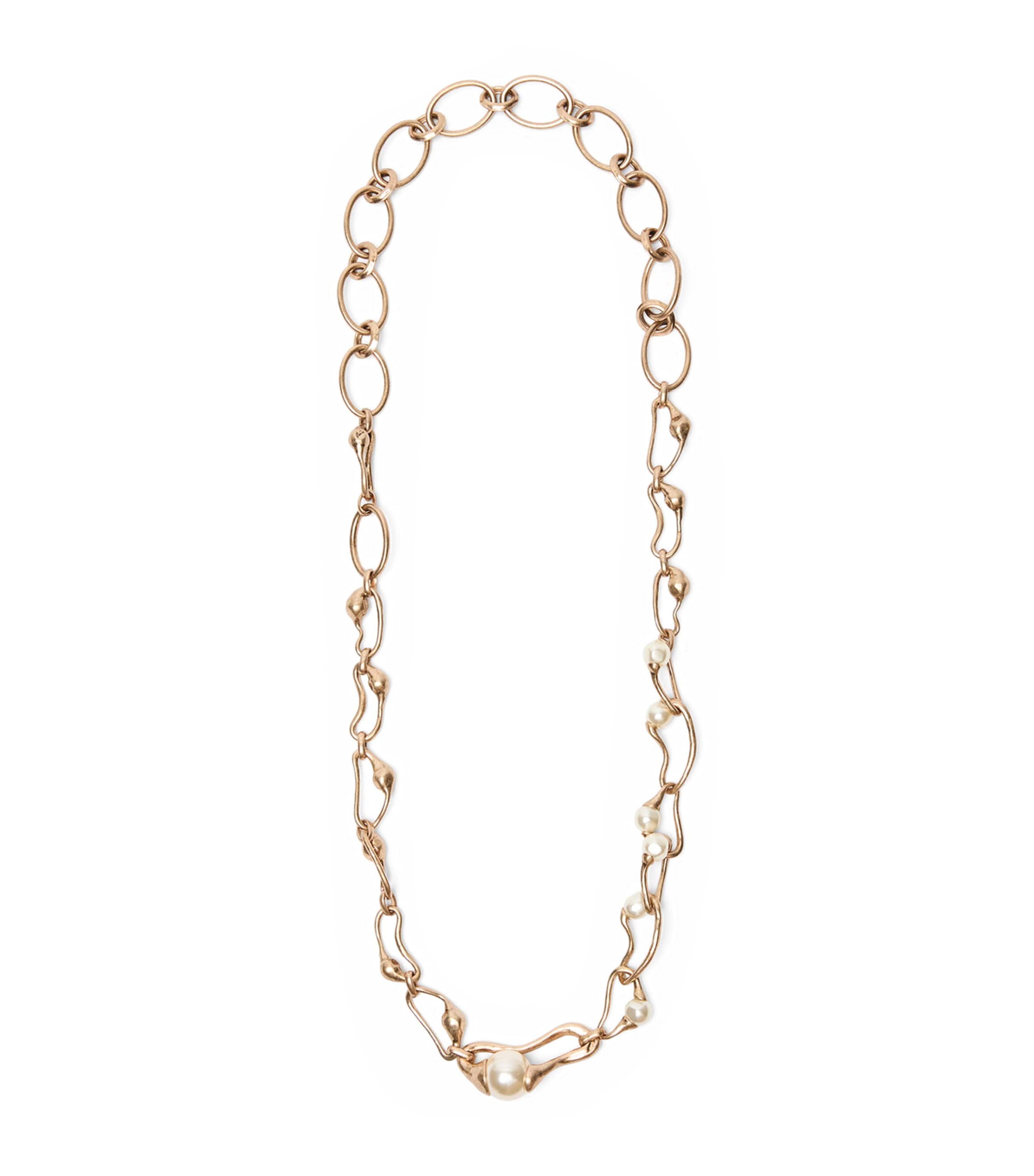 Weekend Max Mara Faux Pearl Chain Necklace Gold Image 1