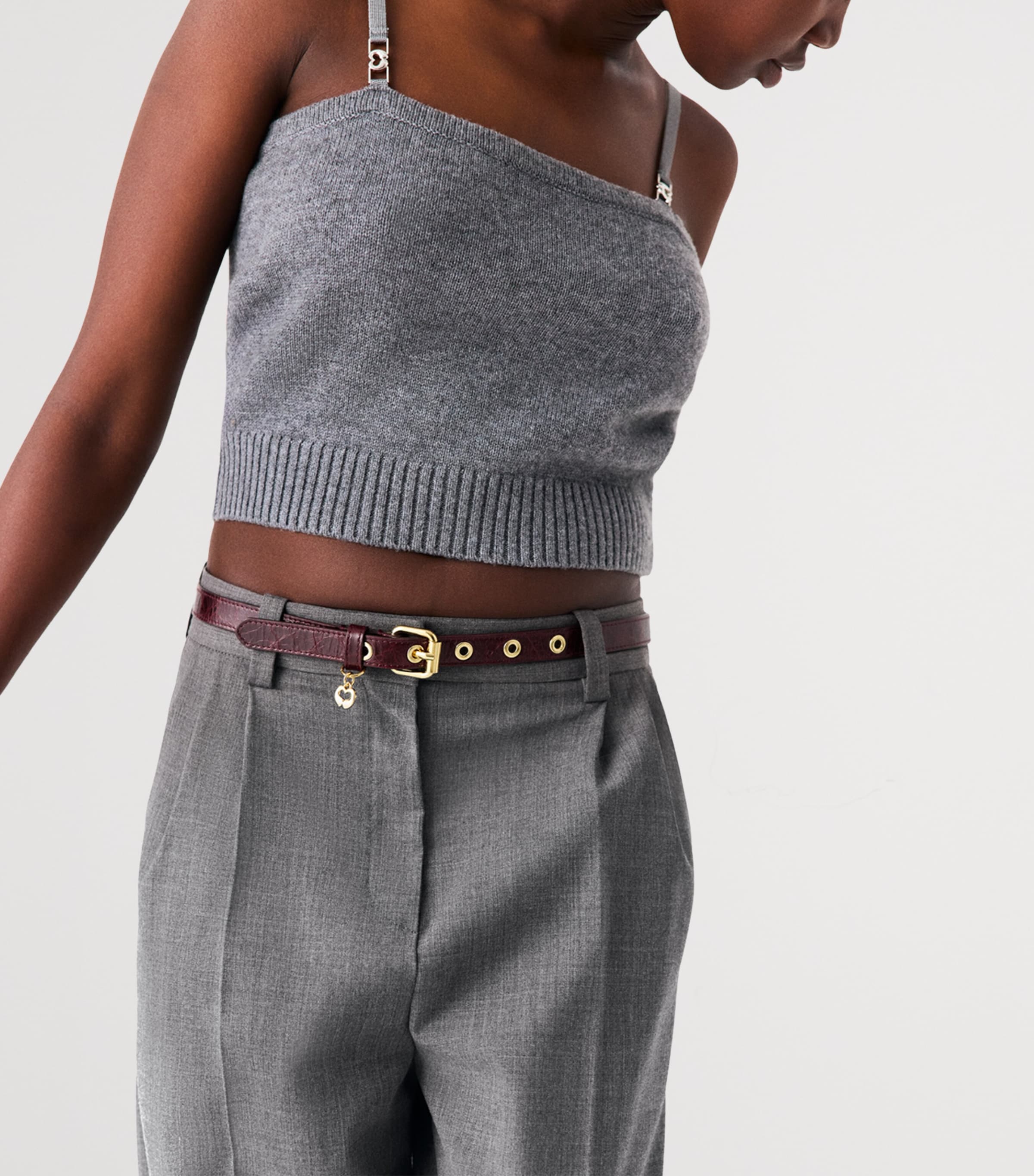 Maje Leather Eyelet Slim Belt Burgundy Image 8