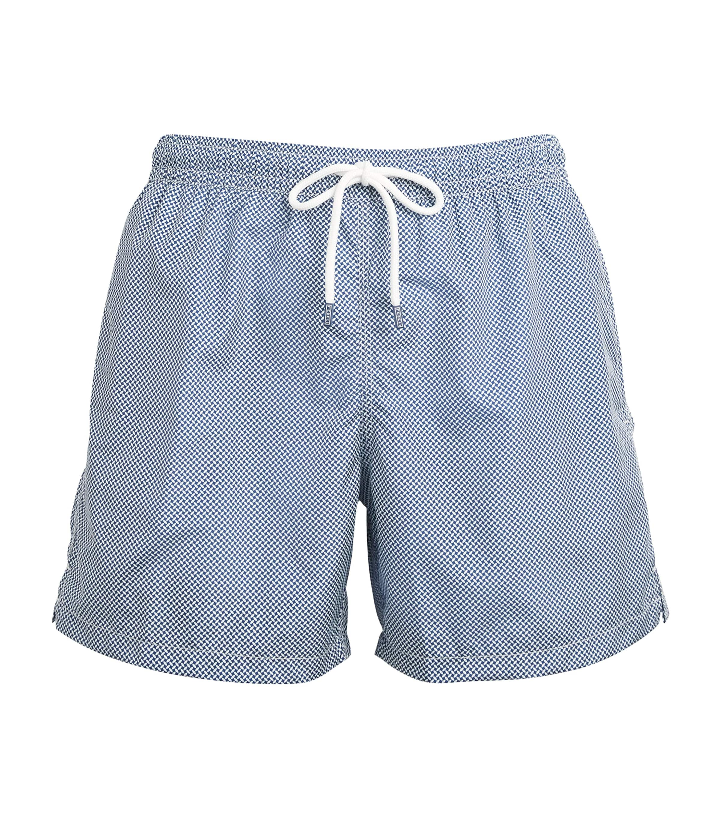 Fedeli Printed Madeira Swim Shorts In Blue