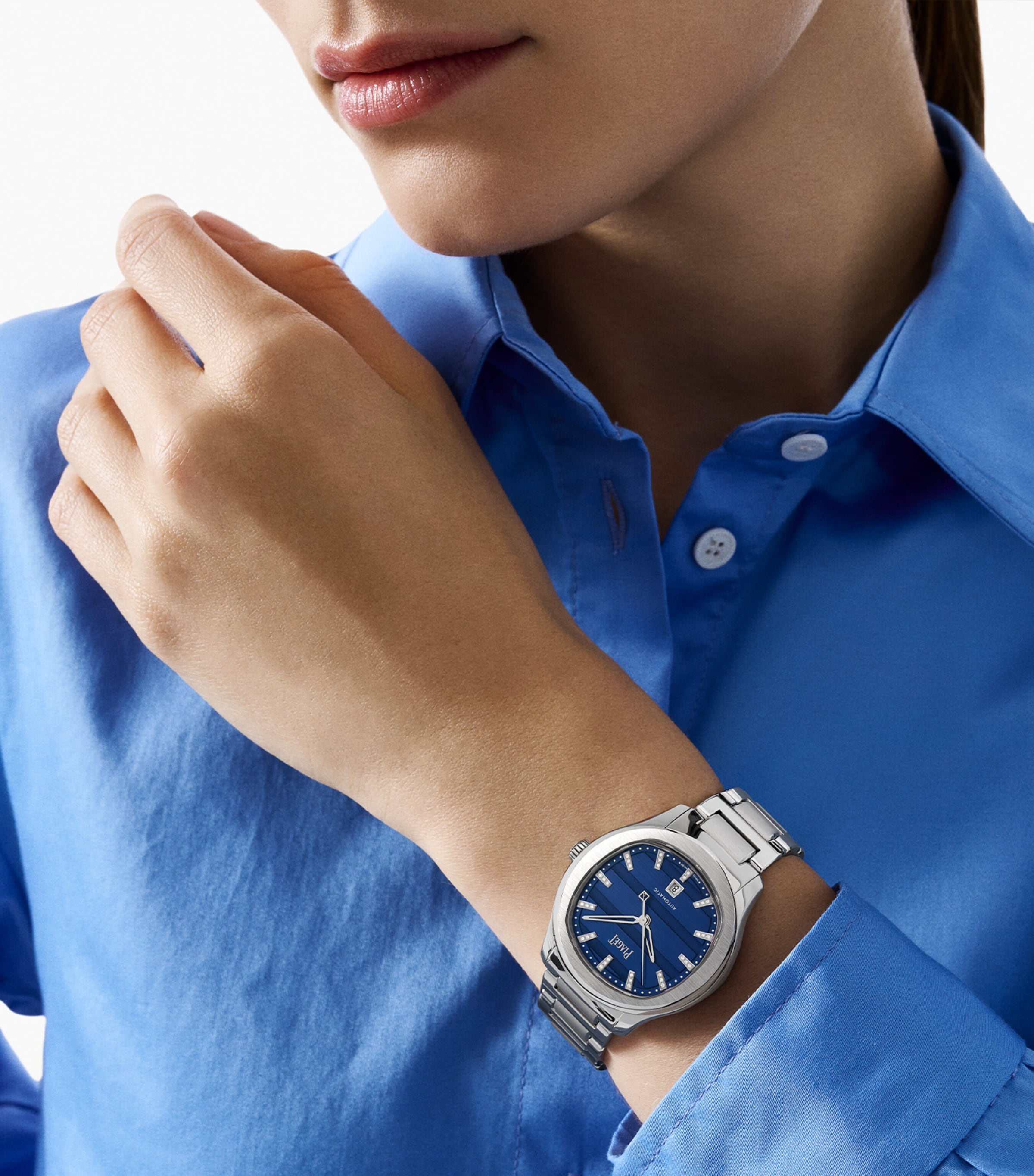 Piaget Stainless Steel and Diamond Polo Date Watch 36mm Silver Image 2