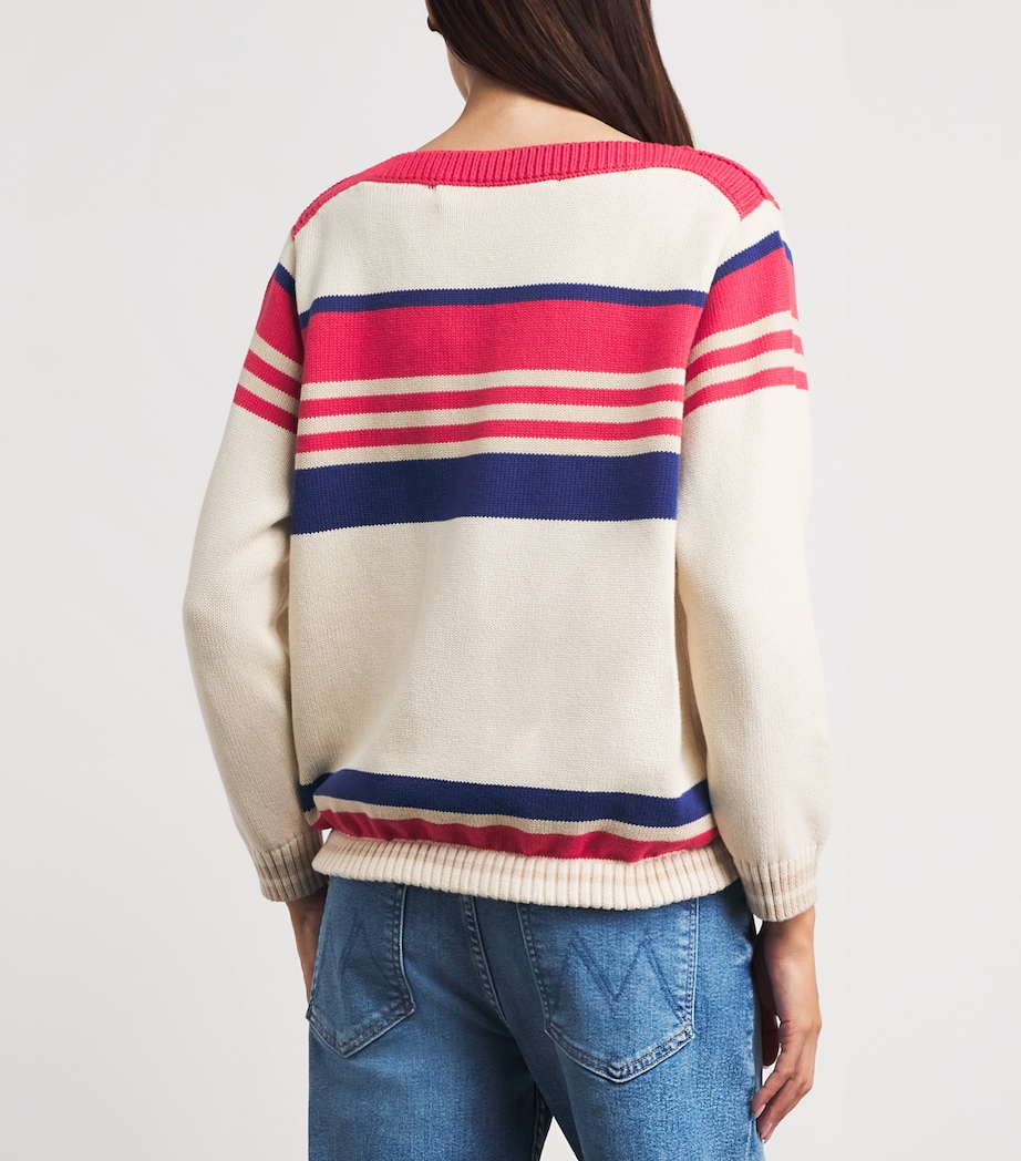 MOTHER Womens Cotton Striped Skipper Sweater Ivory Red Multi Strp Image 5