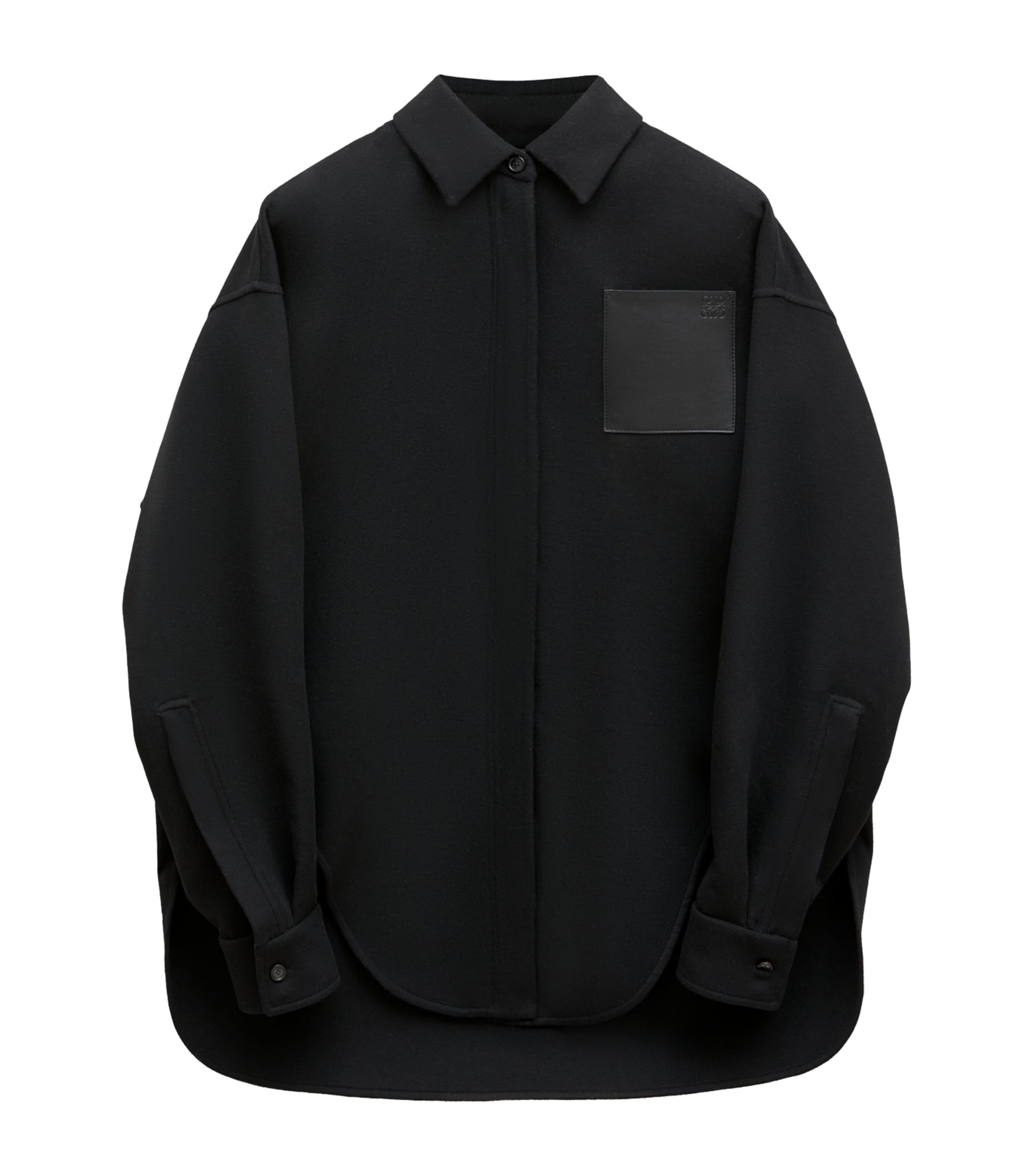 Shop Loewe Wool-blend Leather-pocket Overshirt In Black