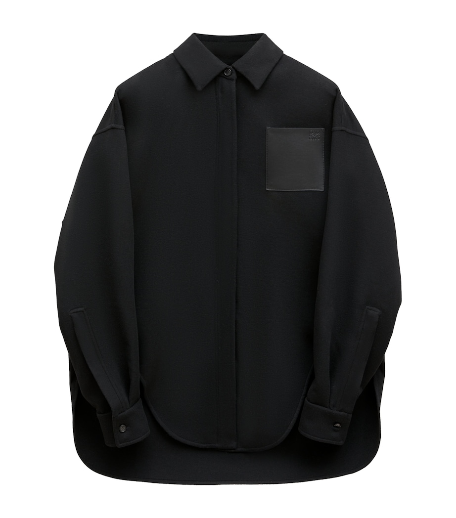 Wool-Blend Leather-Pocket Overshirt BLACK Image 1