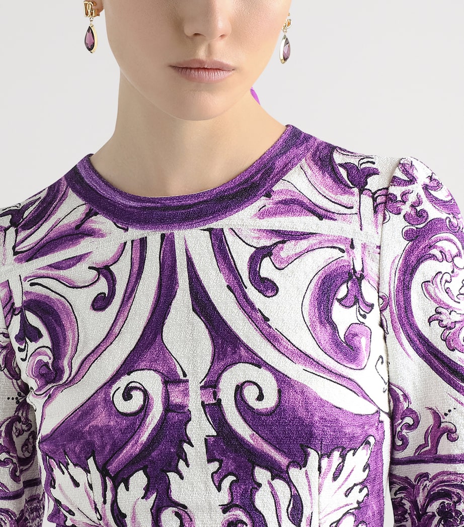 Cotton-Linen-Blend Majolica-Print Mini Dress HP5DQ-MIX MAIOLICA L Image 5