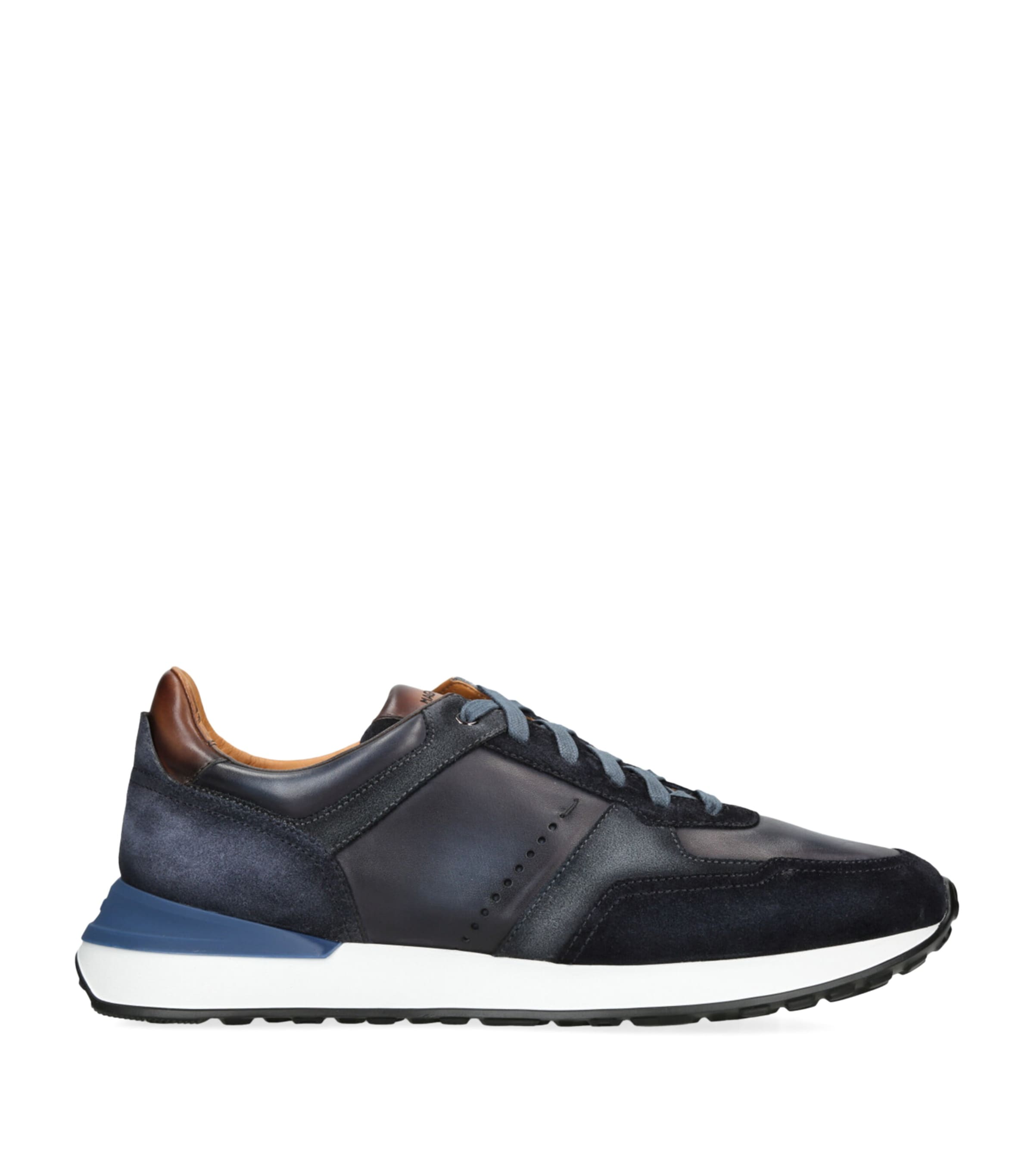 Magnanni Mens Navy Xl Grafton Leather And Suede Low-top Trainers
