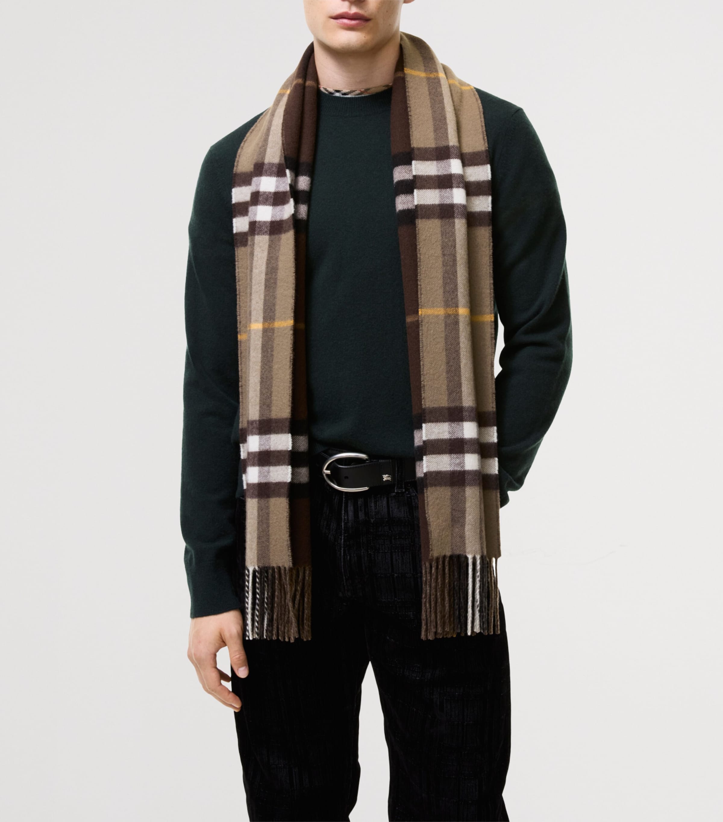 Burberry Reversible Cashmere Check Scarf Vole Brown/treacle Image 3