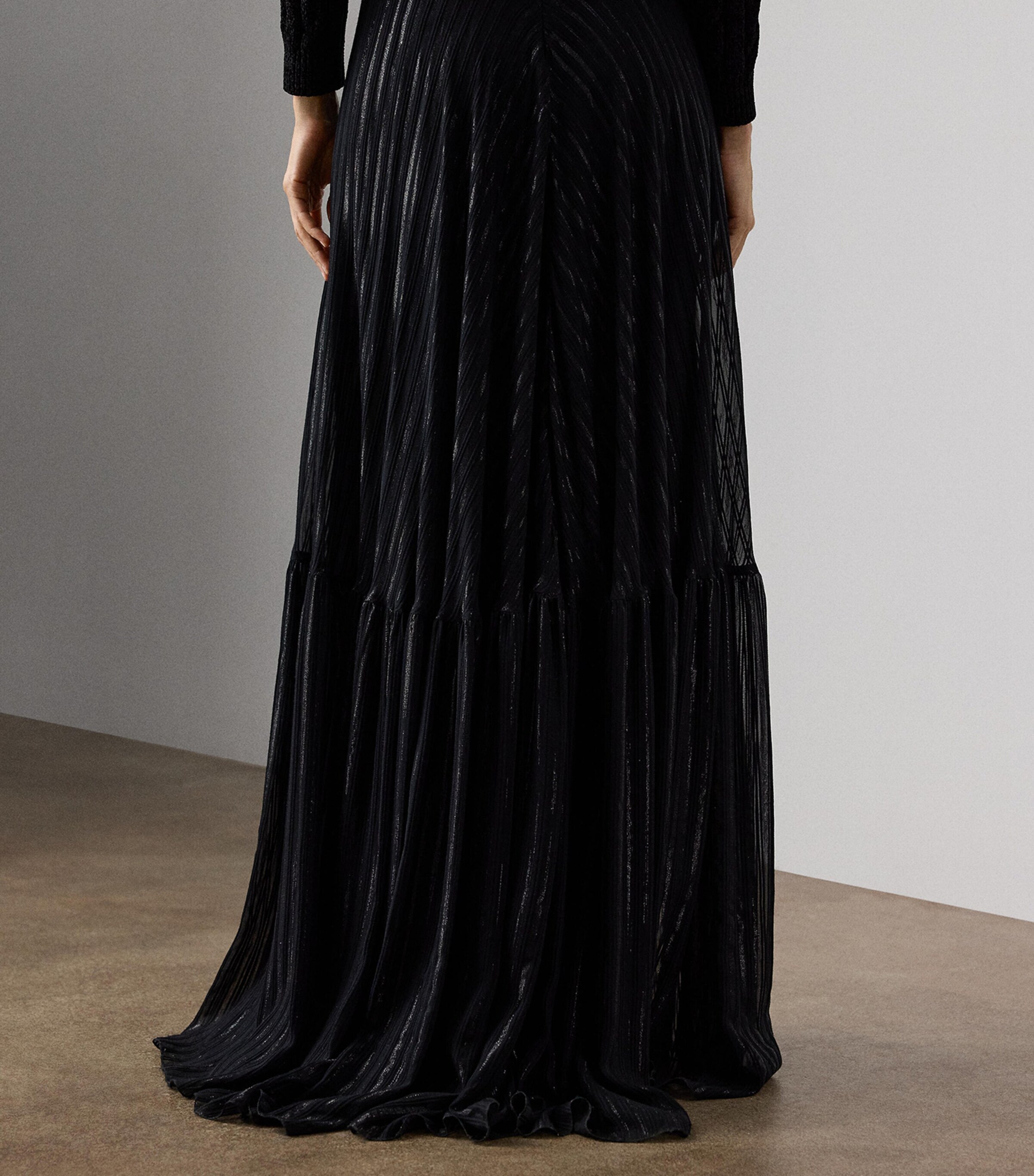 Silk-Blend Chiffon Stripe Carlita Maxi Skirt BLACK Image 3