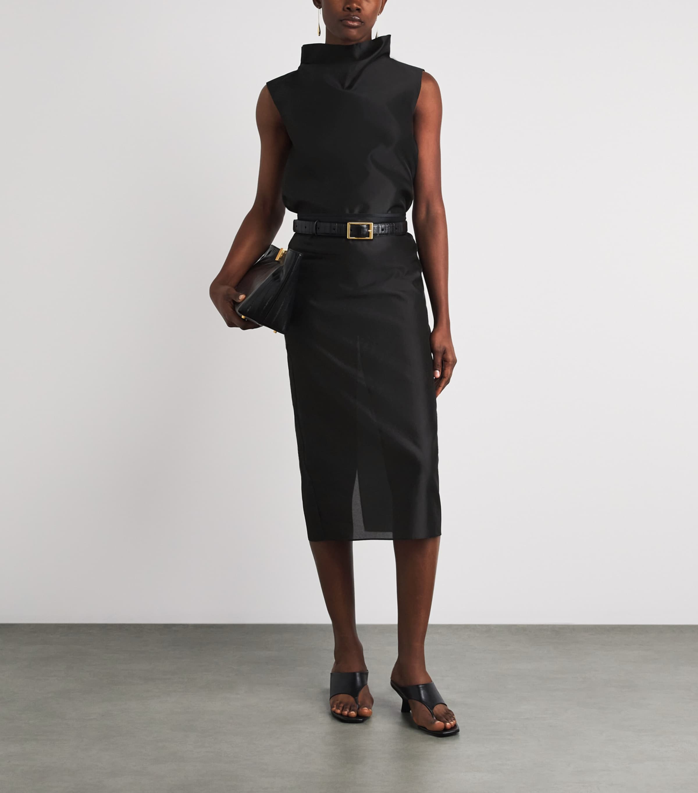 Almada Label Womens Silk-Blend Kiana Midi Skirt Black Image 2