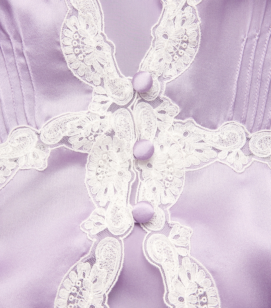Loretta Caponi Womens Silk-Lace Pucci Long Robe Lilac Image 6