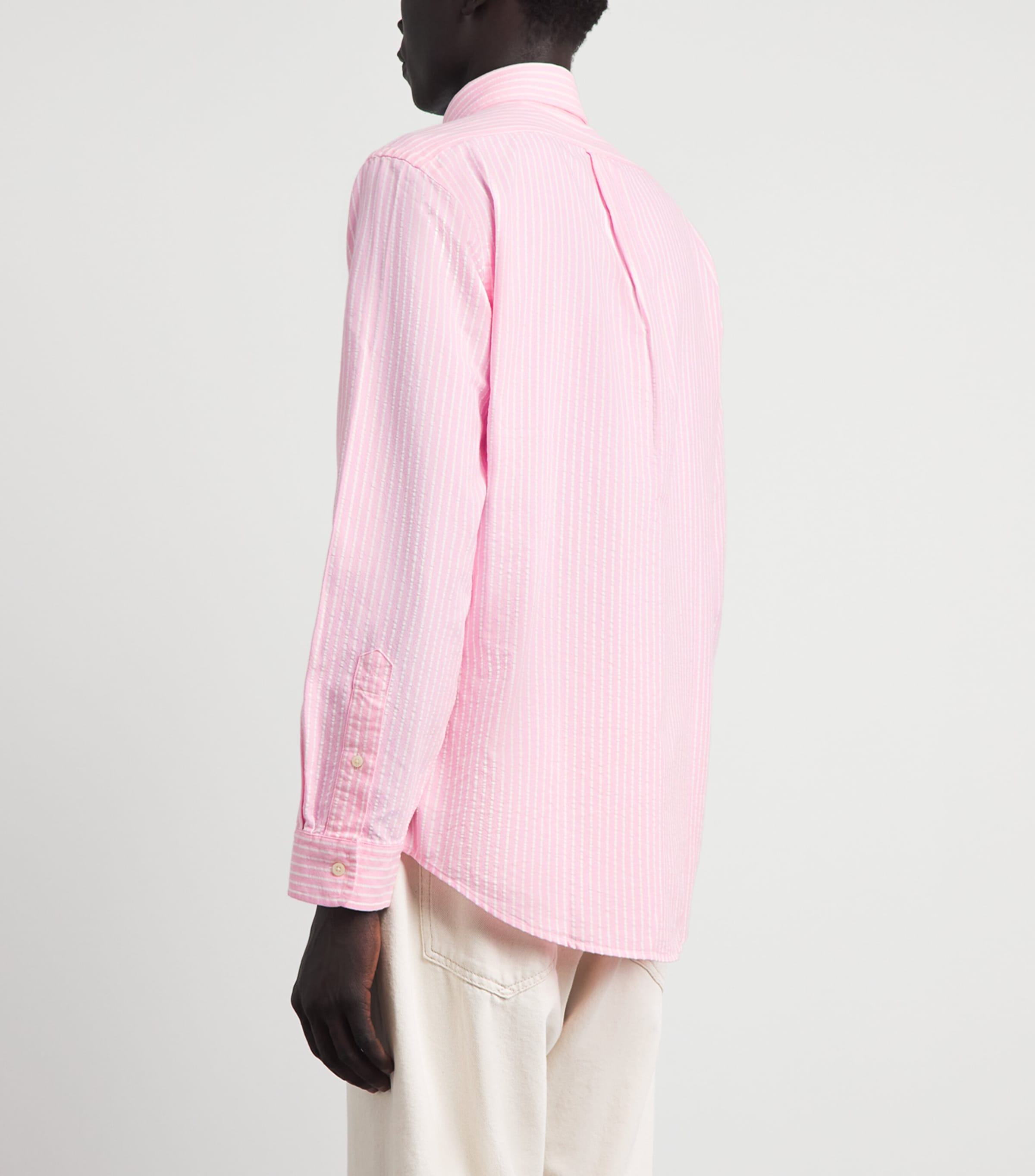 Polo Ralph Lauren Mens Cotton Seersucker Stripe Shirt New Rose White Image 5