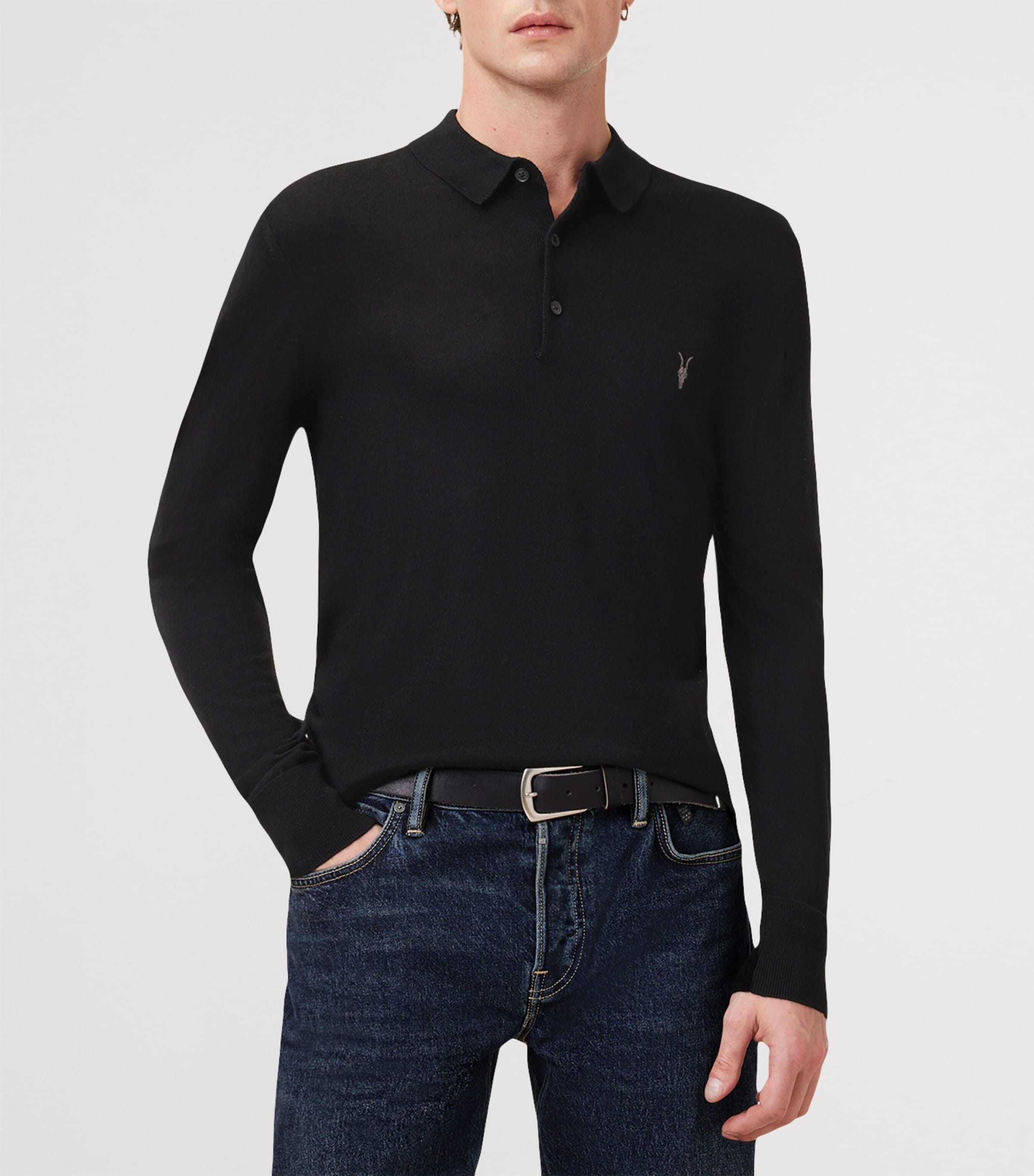 Merino Wool Mode Polo Shirt BLACK Image 5