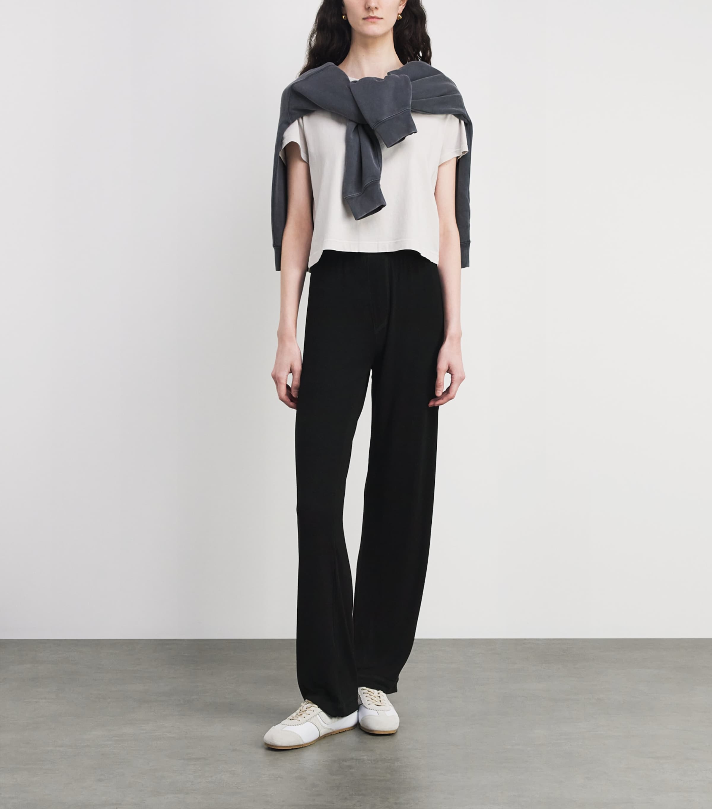 ÉTERNE Womens Cotton-Modal Ribbed Sweatpants Black Image 2