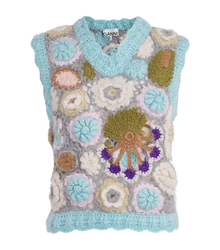 GANNI Womens Mohair-Blend Dreamy Floral Sweater Vest Multicolour Image 1