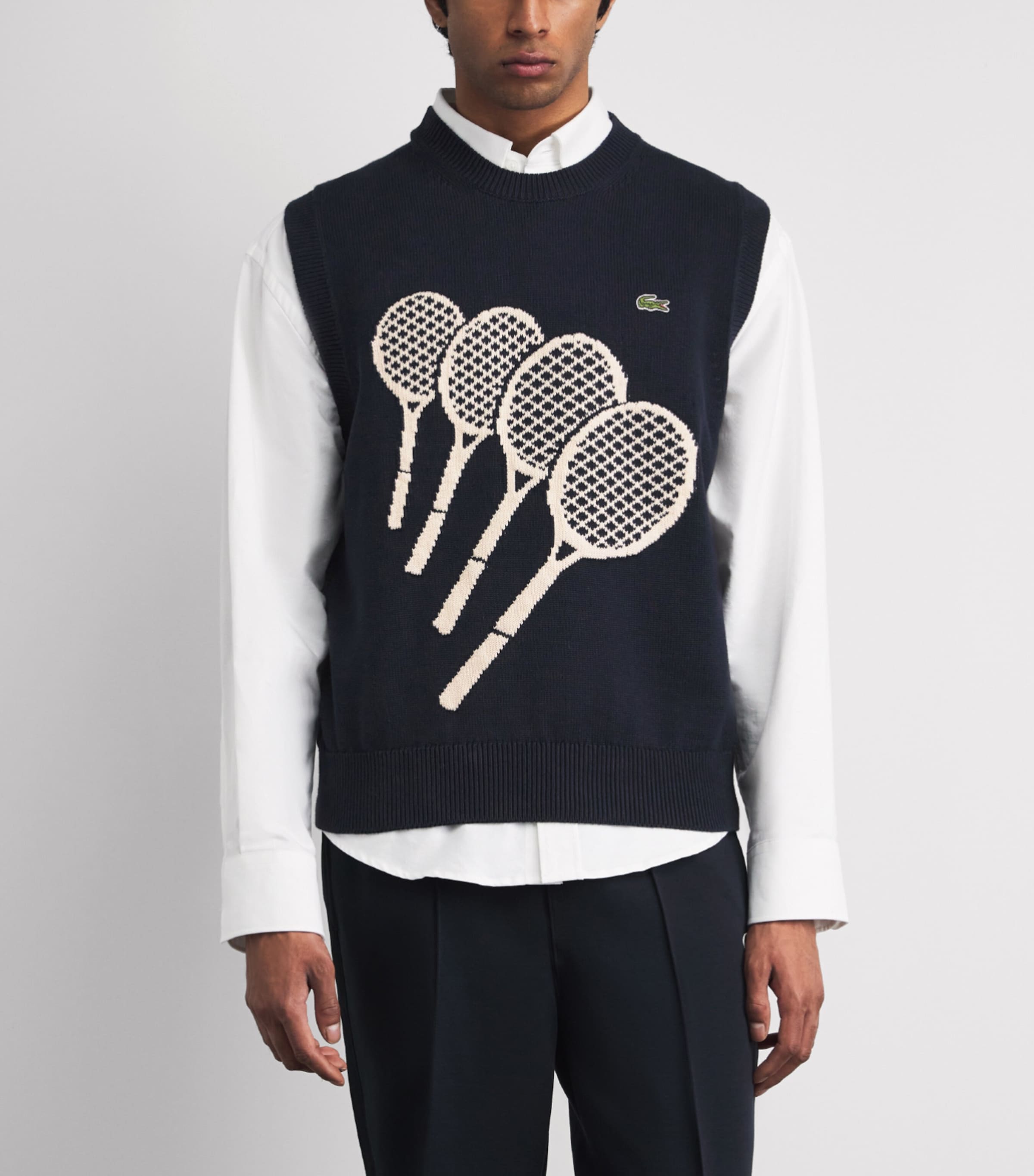 Lacoste Mens Cotton Racket Jacquard Sweater Vest Navy Image 4