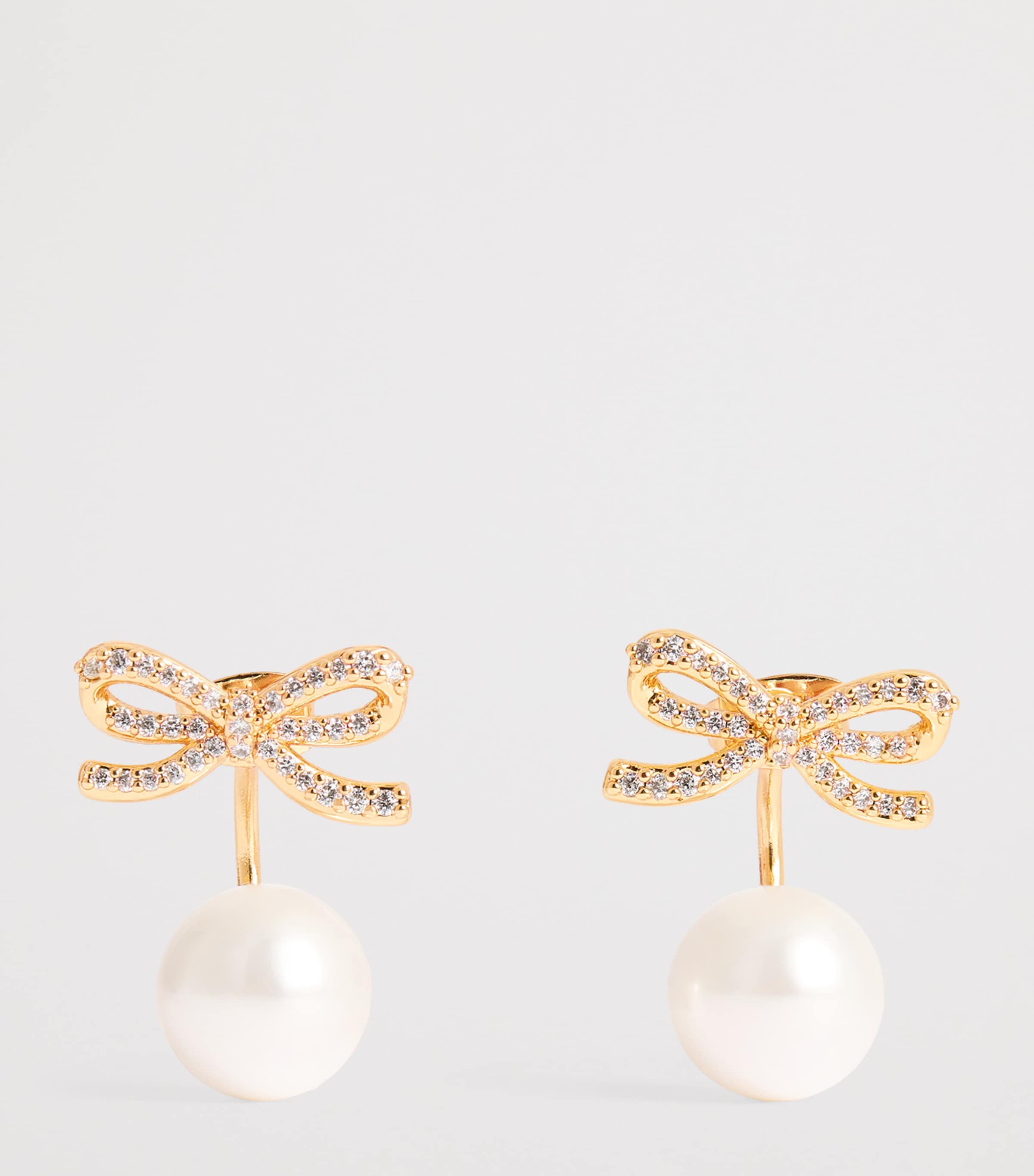 Crystal and Faux Pearl Bow Jacket Earrings PEARL / GOLD Image 3