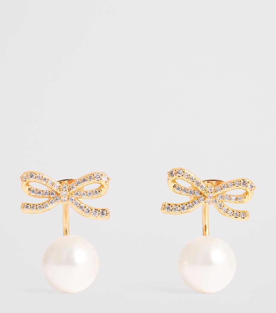 Crystal and Faux Pearl Bow Jacket Earrings PEARL / GOLD Image 3