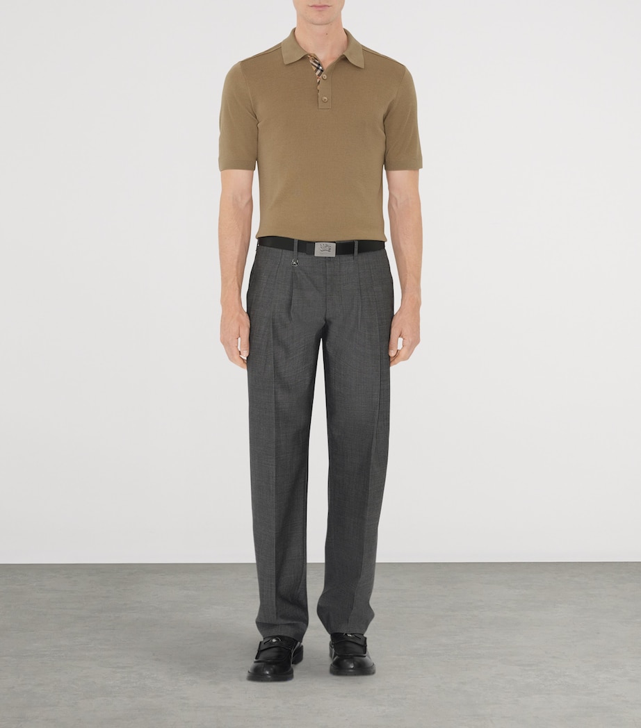 Wool Check-Detail Polo Shirt FLAX Image 2