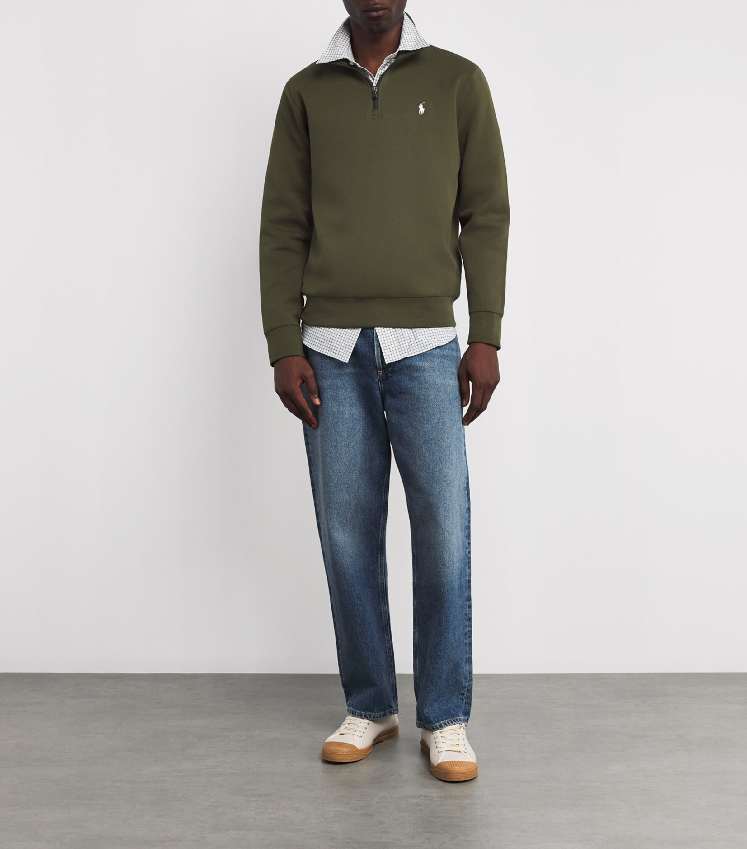 Polo Ralph Lauren Mens Cotton-Blend Quarter-Zip Sweatshirt Green Image 2