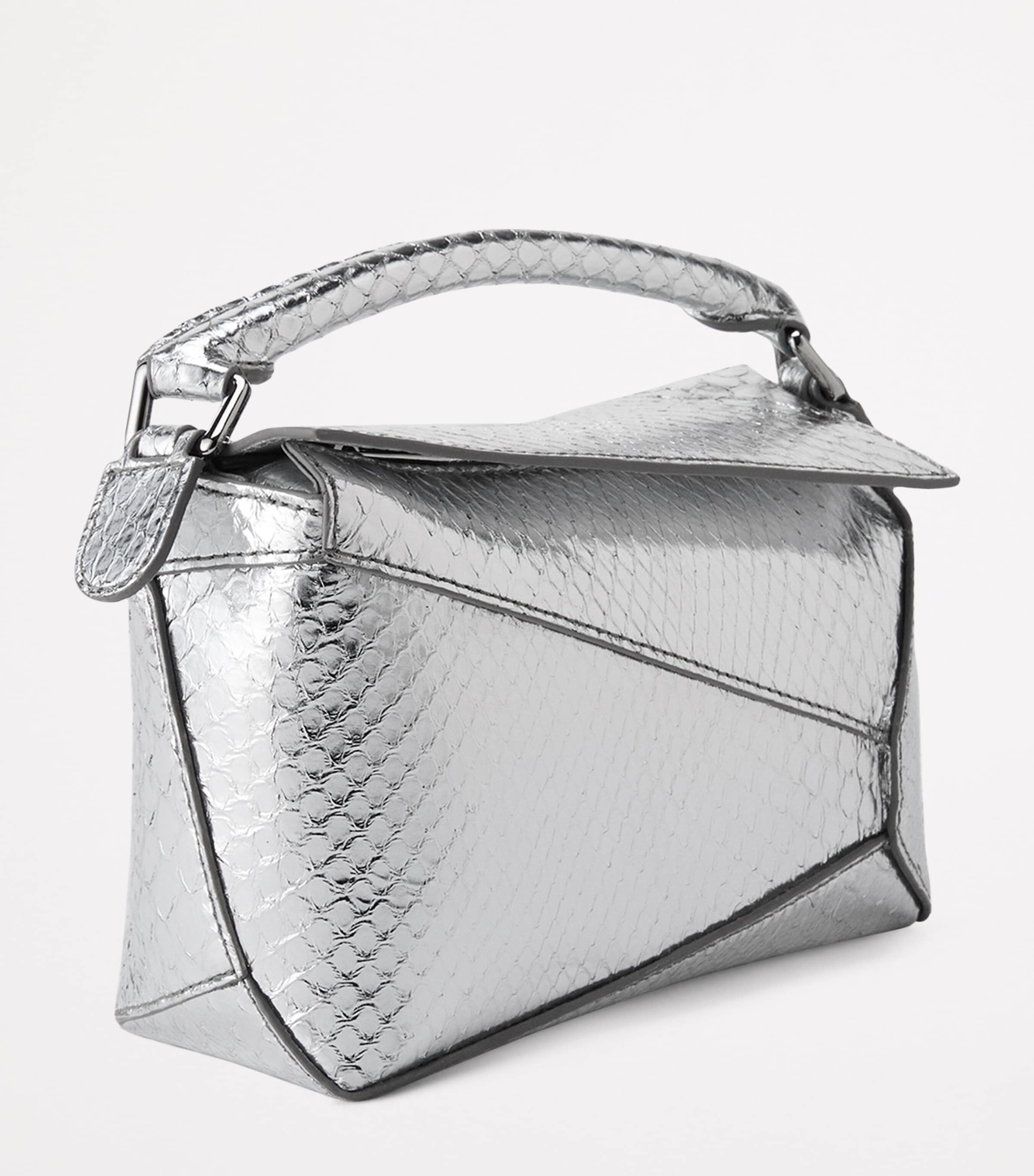 EXCLUSIVE Mini Python Skin Puzzle Edge Top-Handle Bag SILVER Image 2