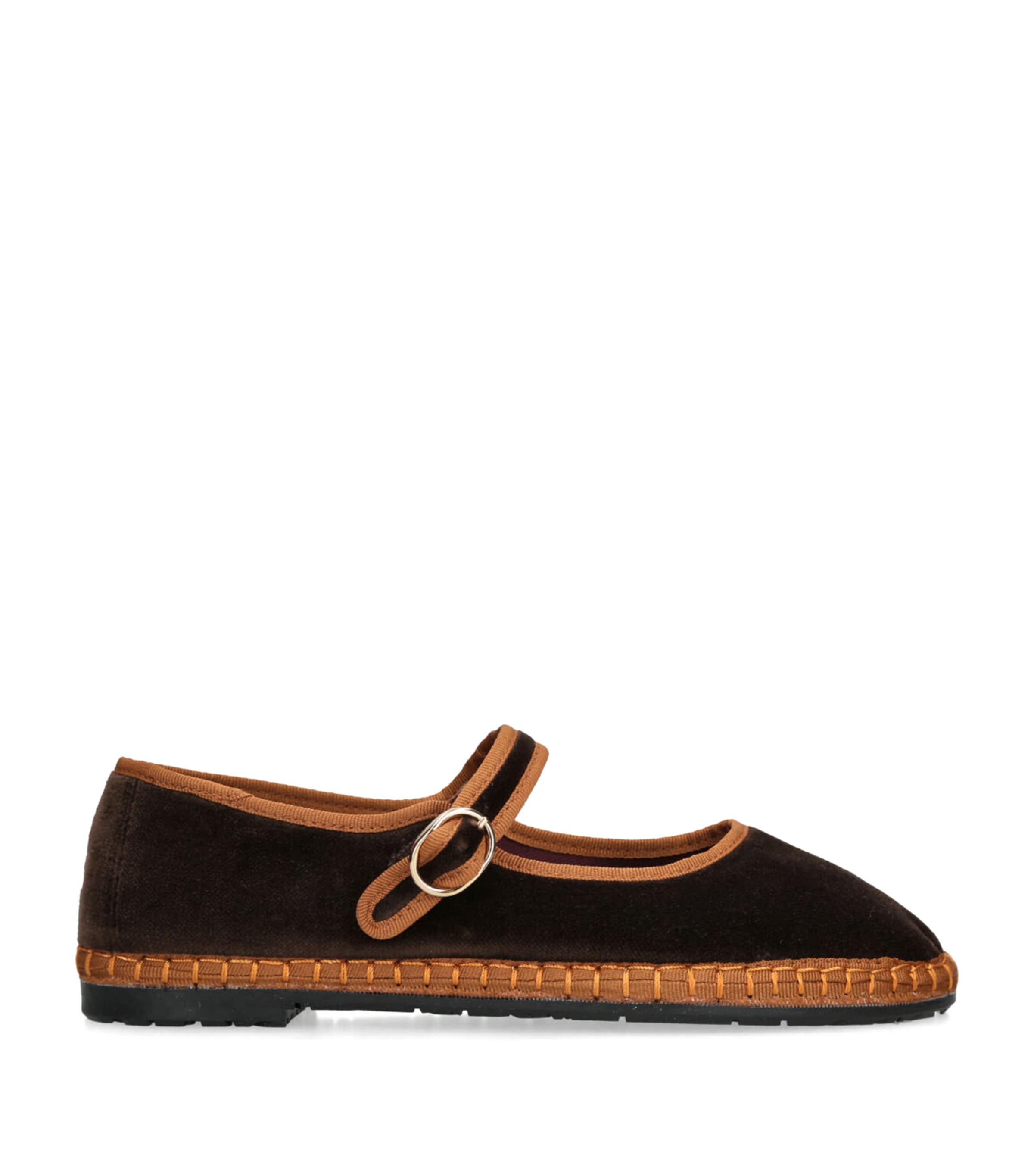Flabelus Velvet Yoki Mary Janes In Brown