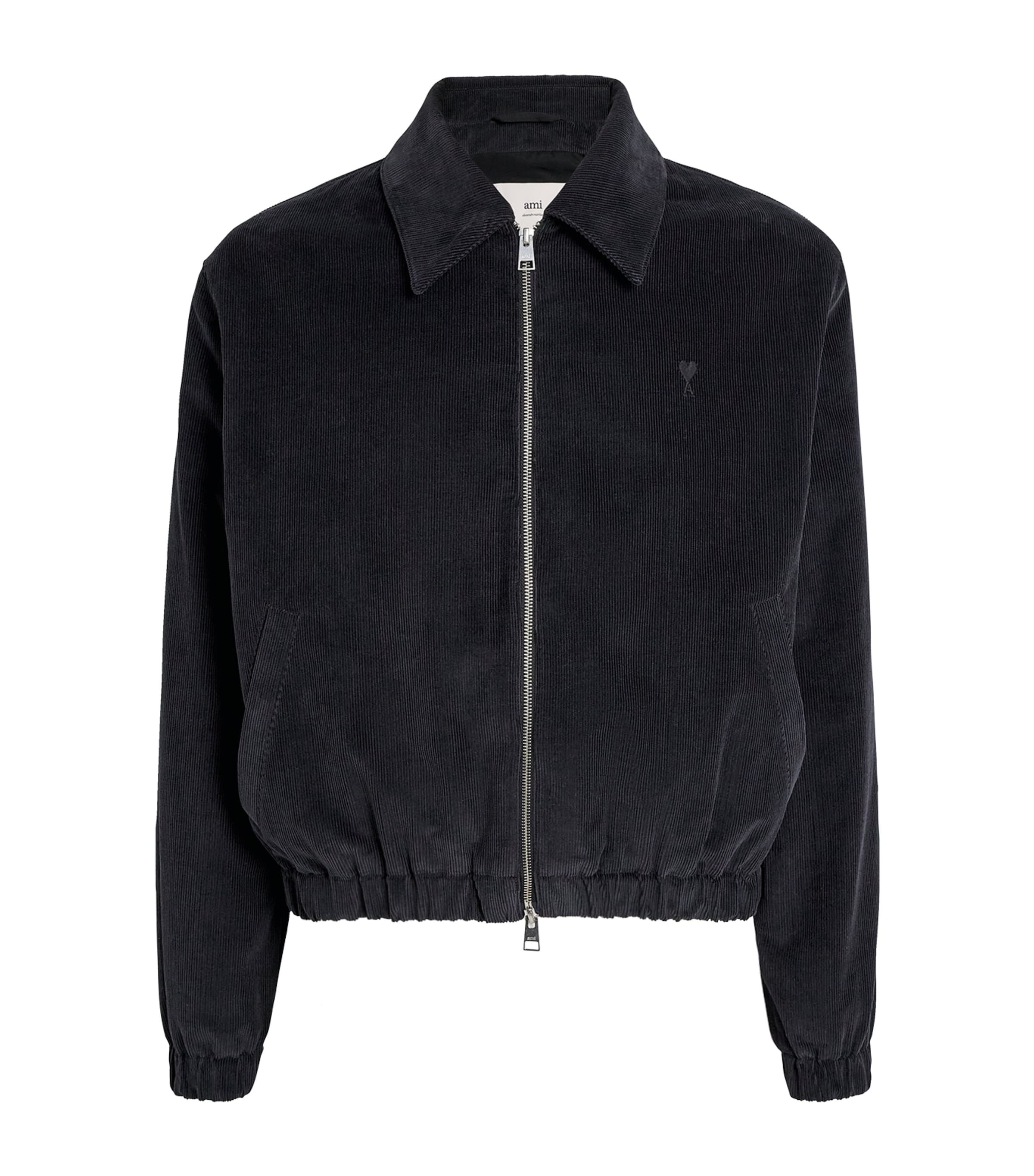Ami Alexandre Mattiussi Cotton Corduroy Zip-up Jacket In Black