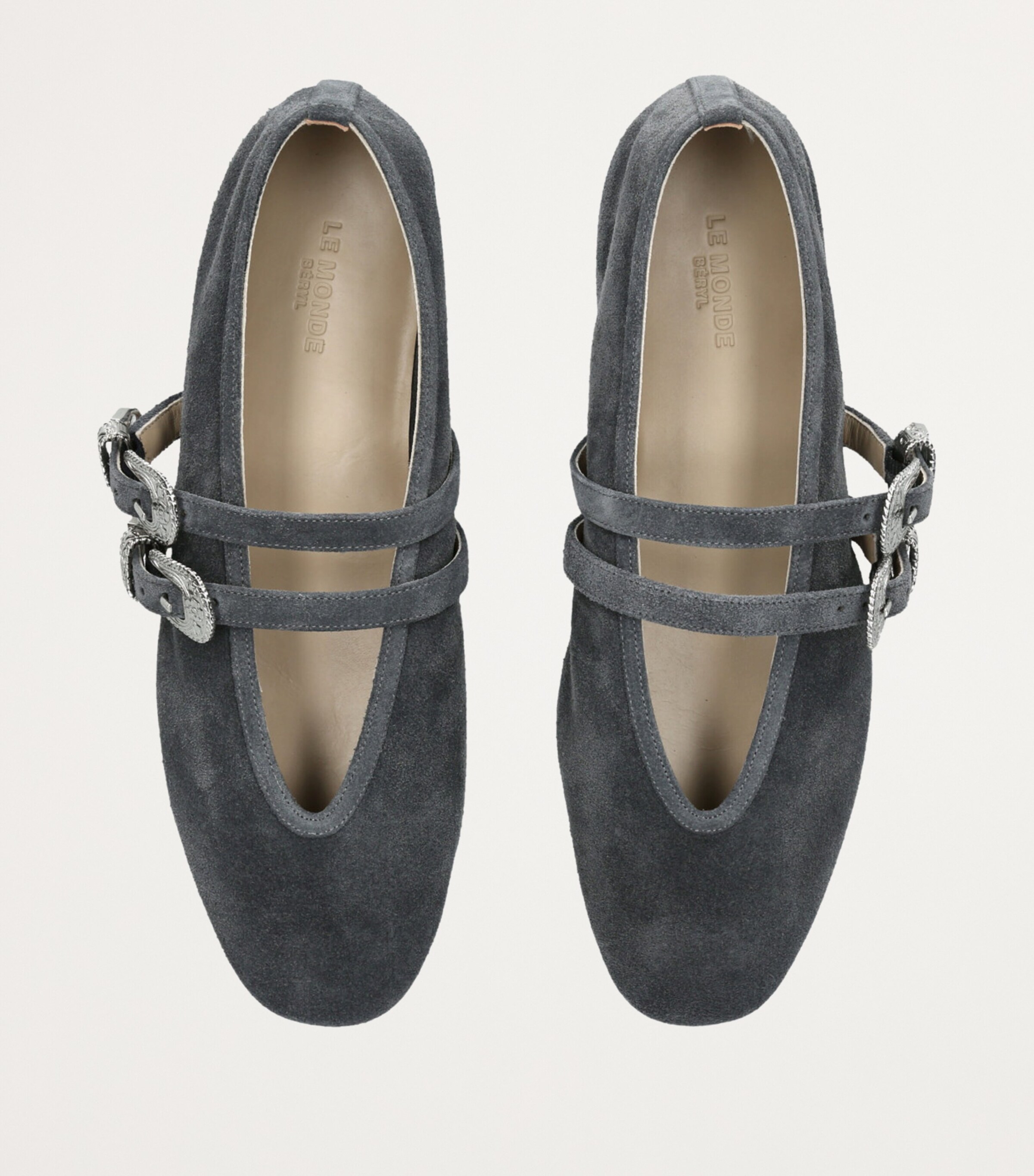 Le Monde Beryl Suede Buckled Claudia Ballet Flats Grey/dark Image 4