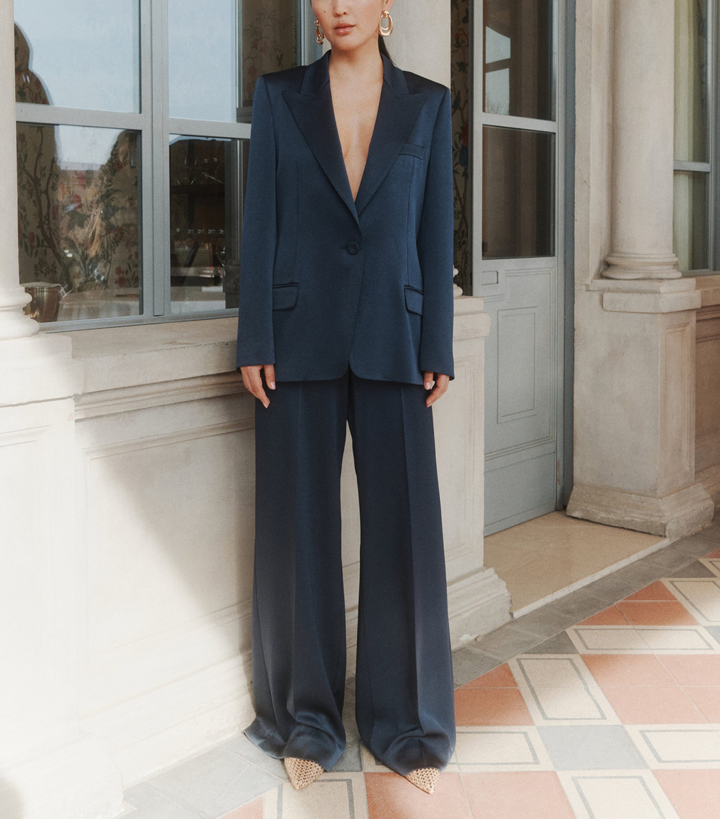 Marella Womens Satin Wide-Leg Trousers Aviation Image 4