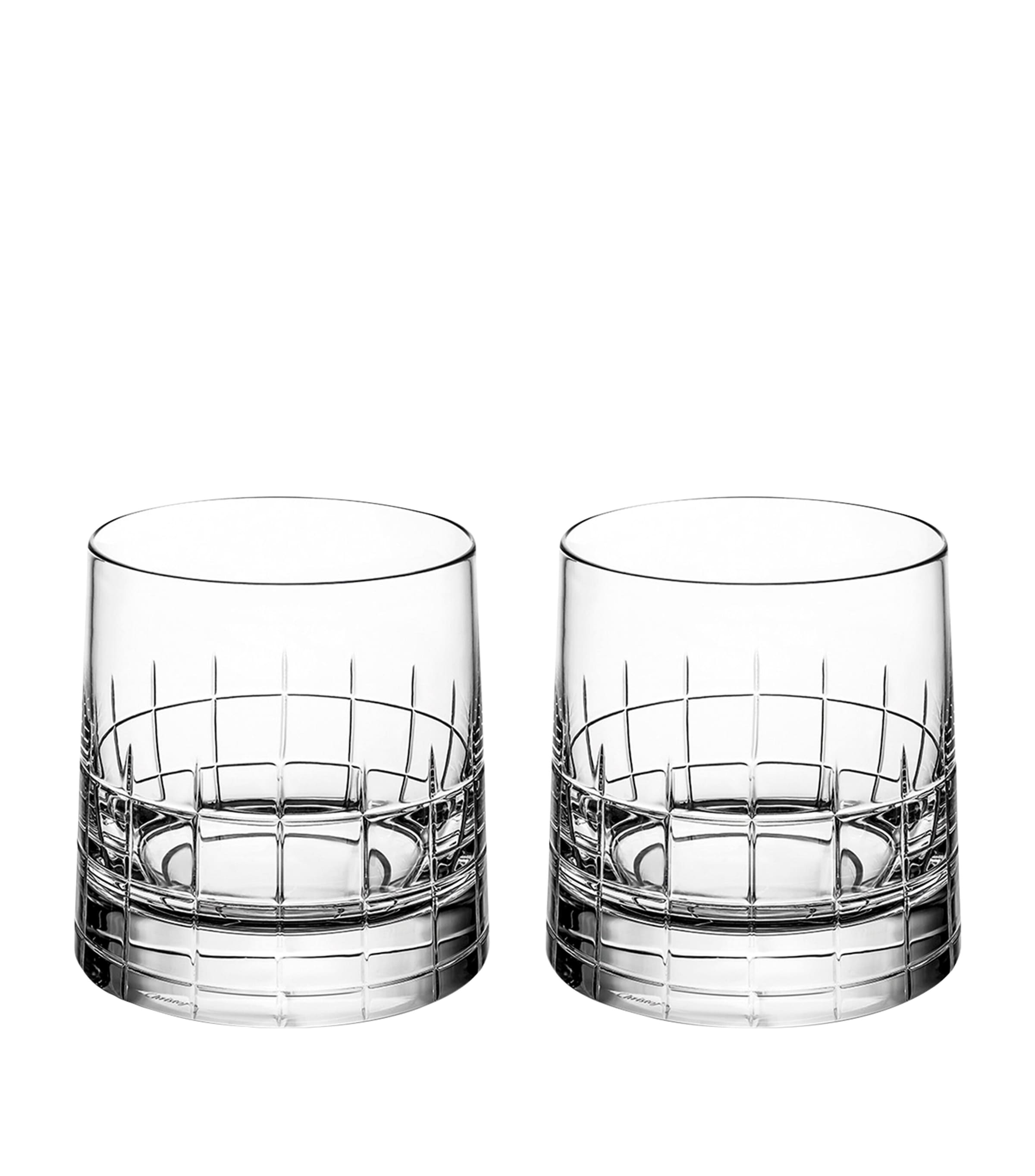 Christofle Set Of 2 Crystal Double Old Fashioned Tumblers In Silver