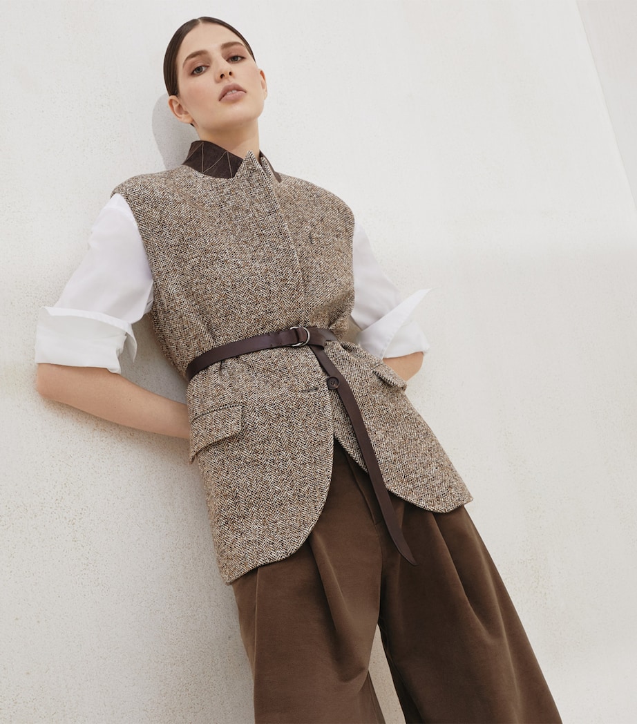 Virgin Wool-Silk Chevron Belted Vest C6286 Image 5