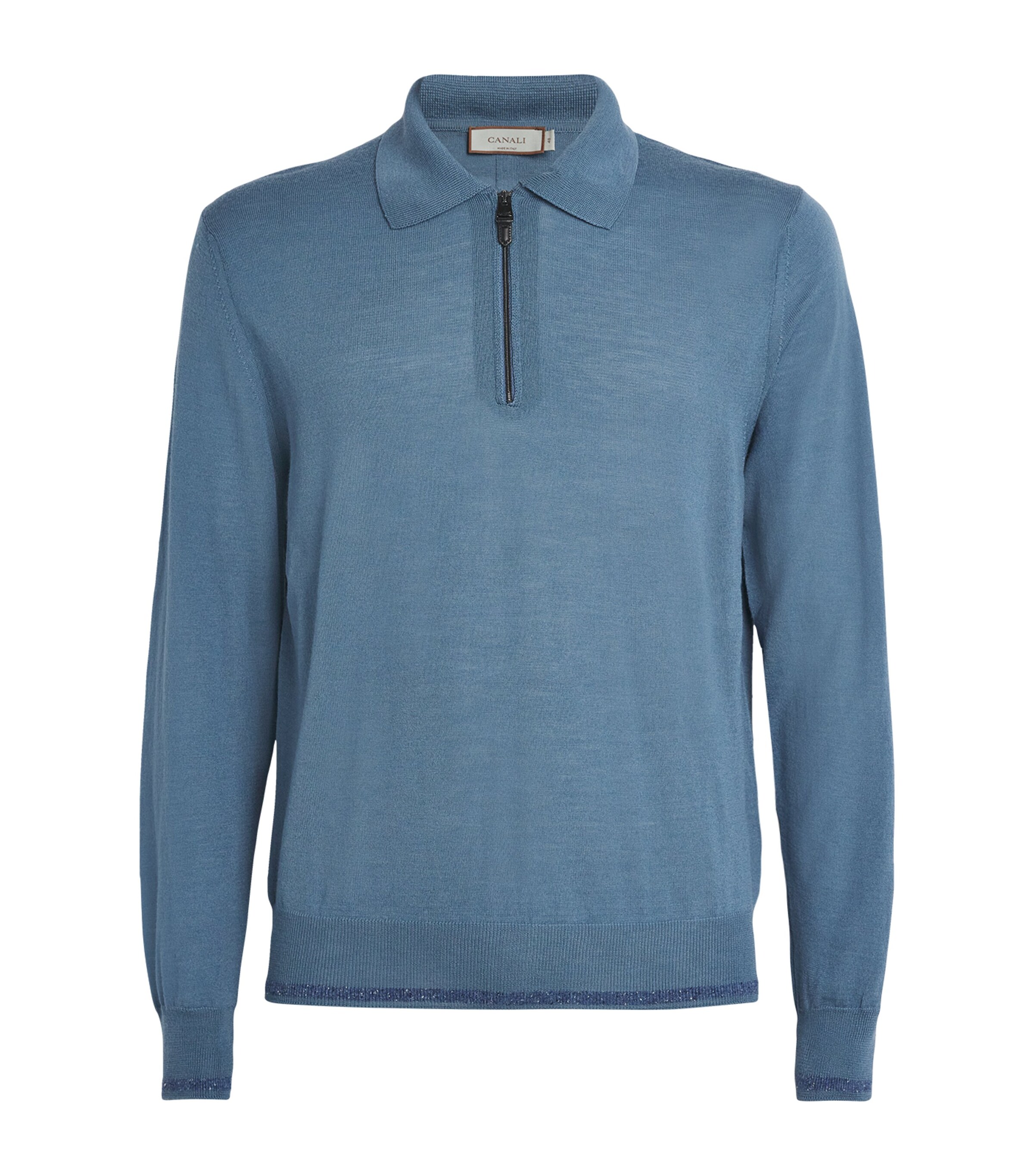 Canali Mens Wool-Blend Zip-Up Polo Shirt Image 1