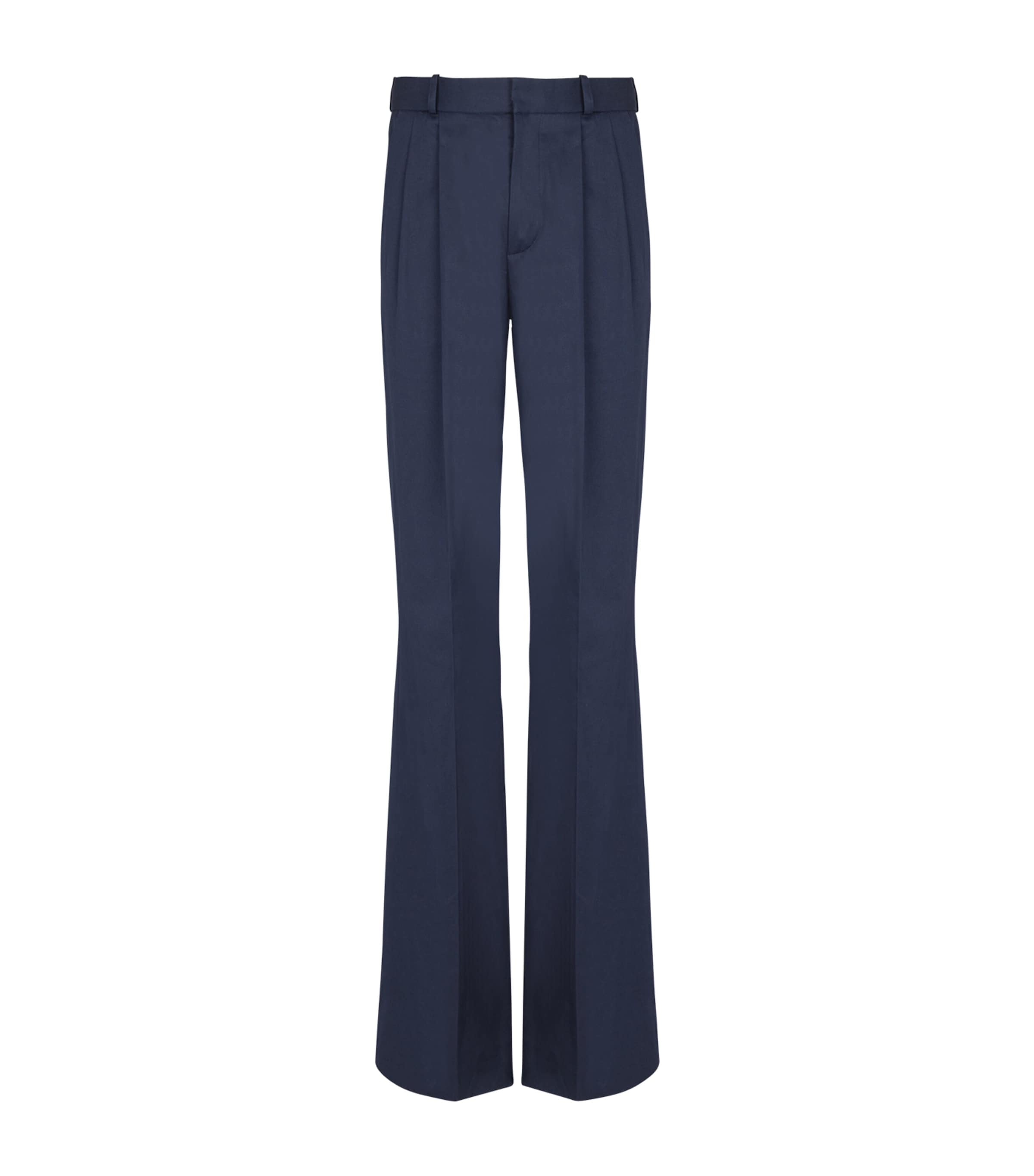 Cotton Pleated Flared Trousers 6UB MARINE Image 1