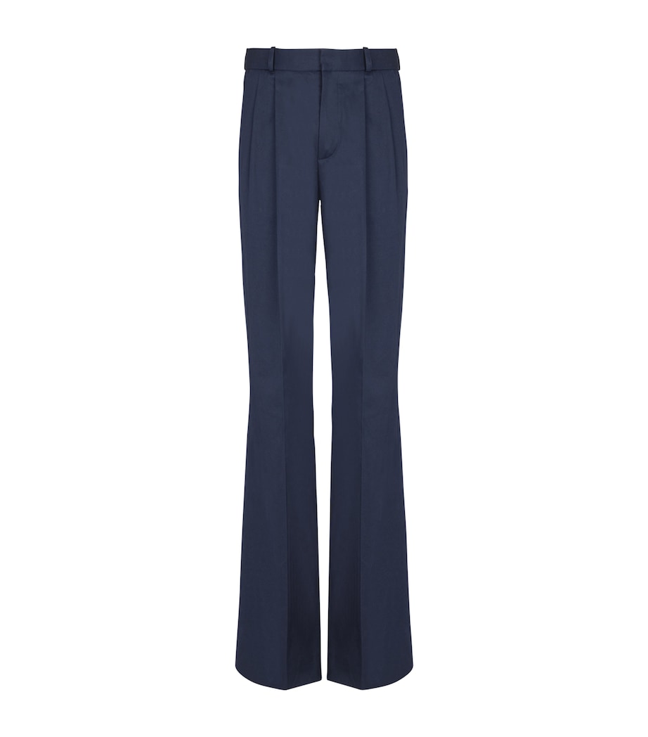 Cotton Pleated Flared Trousers 6UB MARINE Image 1