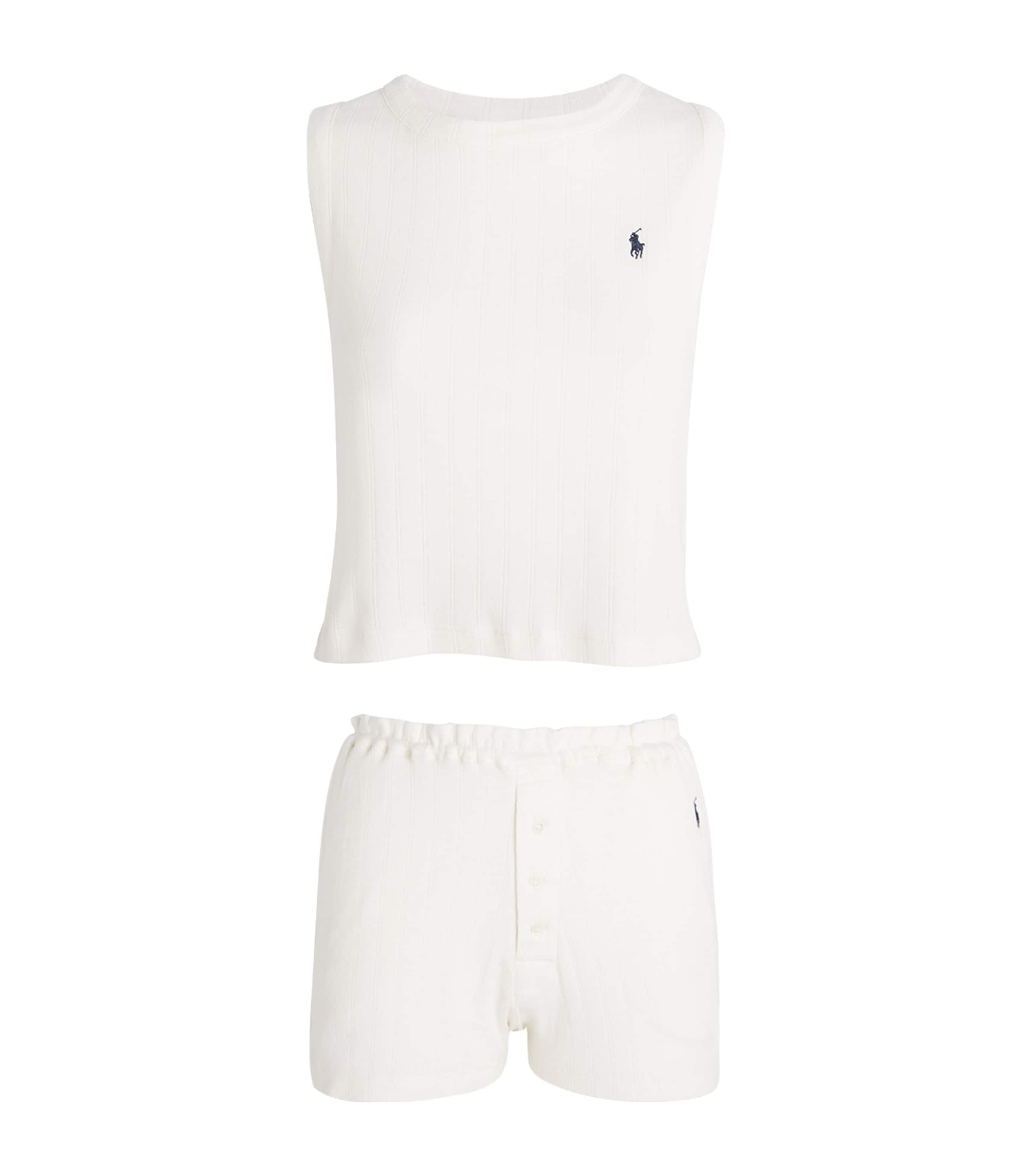 Polo Ralph Lauren Cotton Pointelle Tank And Shorts Pyjama Set In White