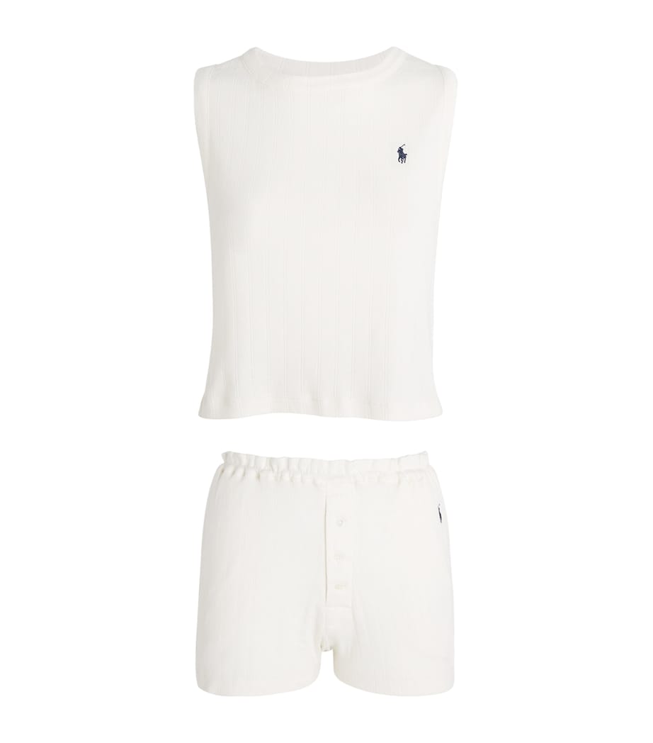 Cotton Pointelle Tank and Shorts Pyjama Set EGRET Image 1
