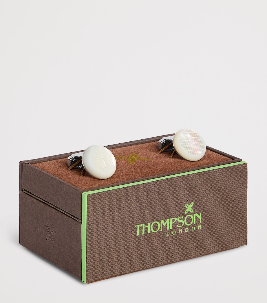 White Bronze-Plated Woven White Mother of Pearl Cufflinks WHITE Image 3