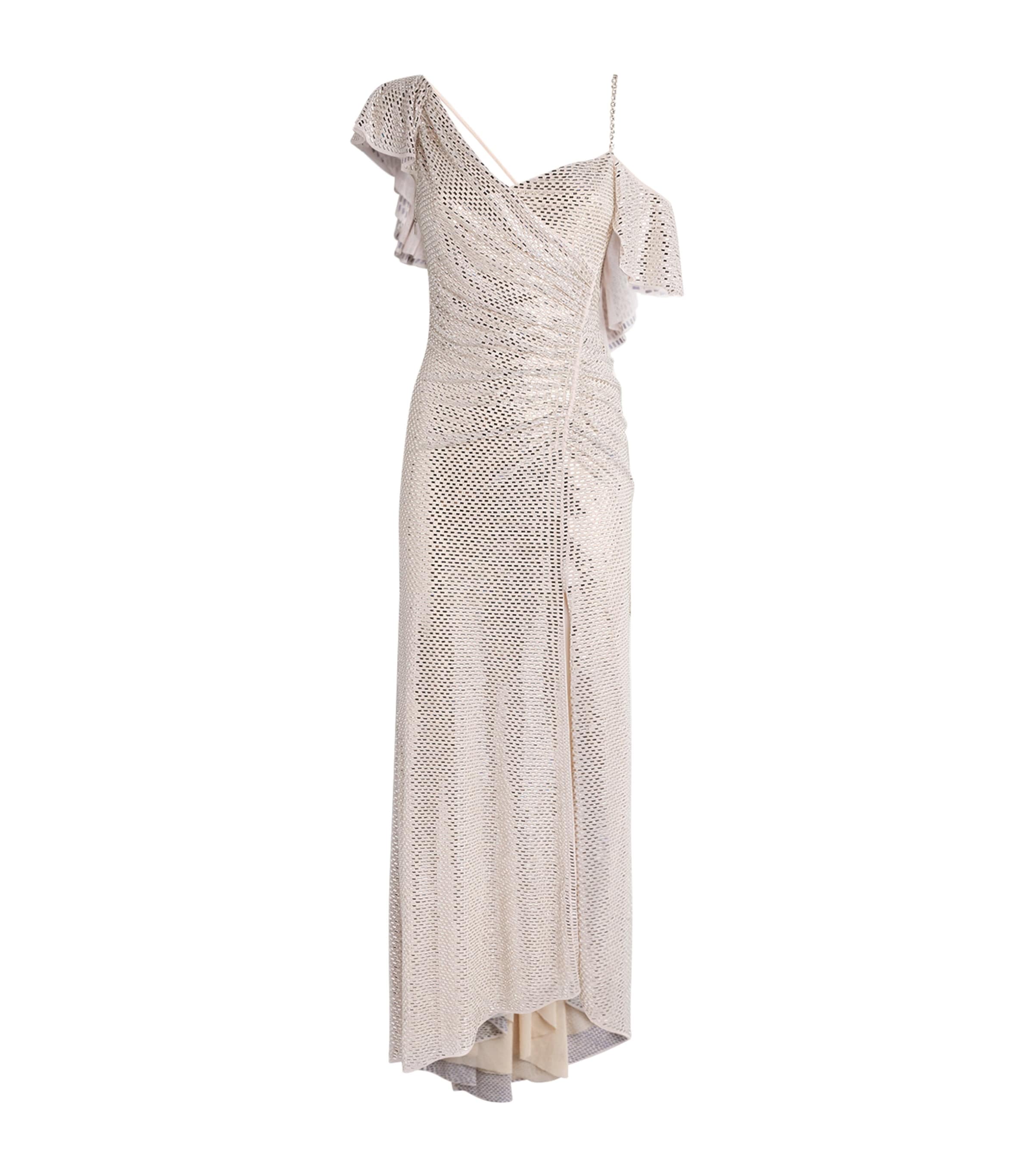 Self-Portrait Womens Rhinestone Gathered Maxi Dress Champagne Image 1