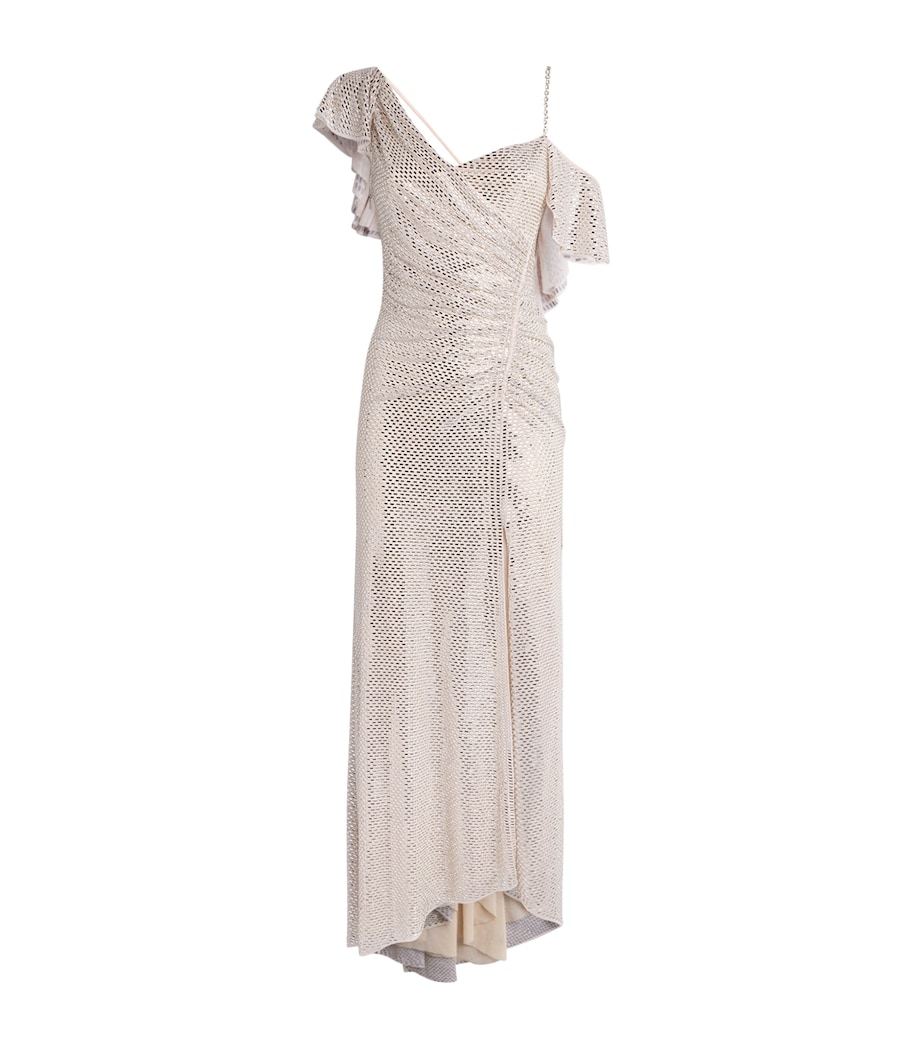 Self-Portrait Womens Rhinestone Gathered Maxi Dress Champagne Image 1
