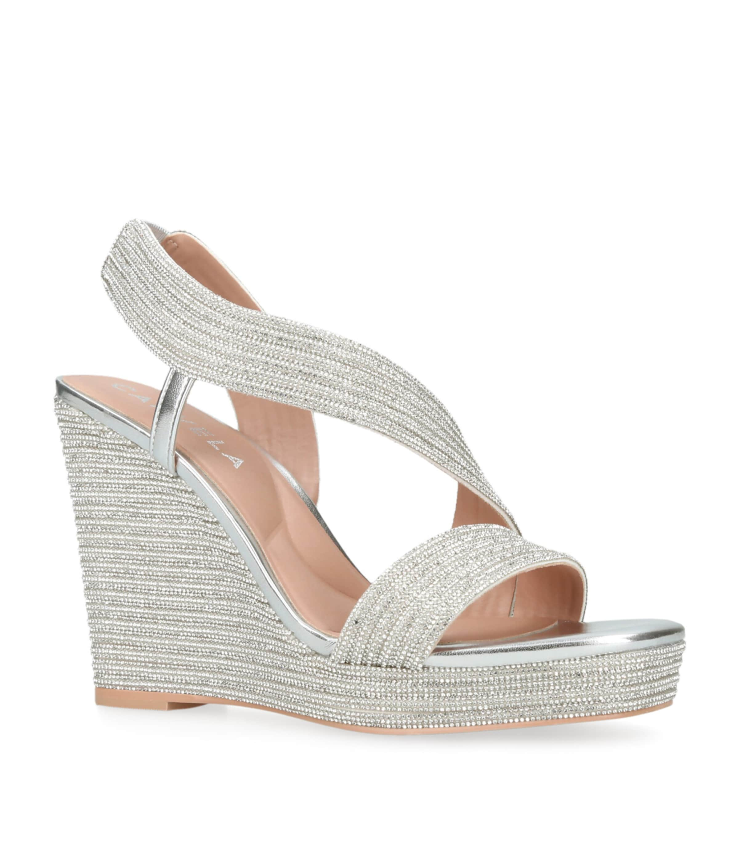 Carvela Crystal-embellished Gala Wedge Mule Sandals 110 In Silver